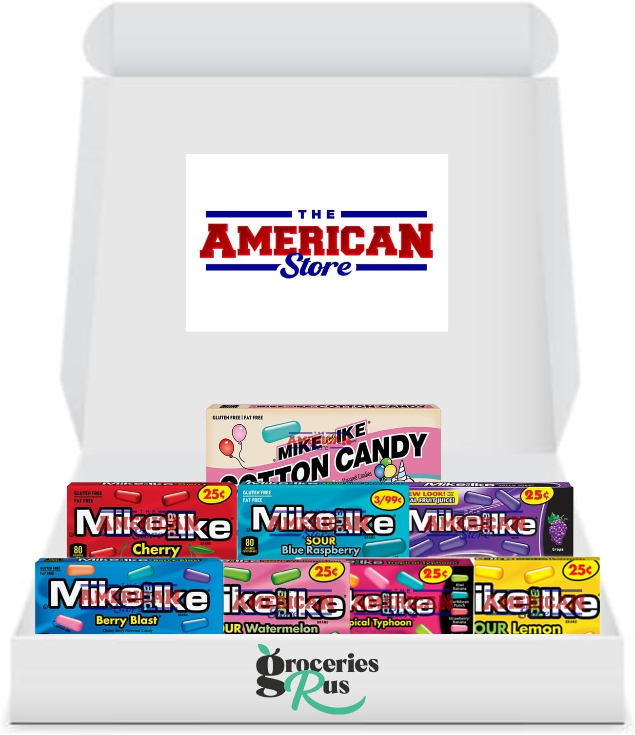 American Candy Hamper - Mike & Ike Sweets Premium Gift Box of Fruit Flavoured Chewy Candy/Sweets - Gluten and Fat Free - by GroceriesRUS