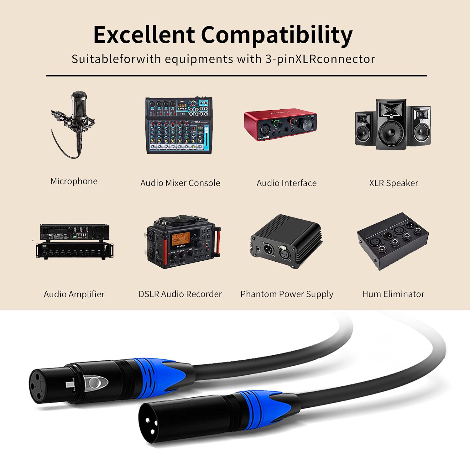Kabel XLR 15 m, 2 sztuki, kabel mikrofonowy XLR męski na żeński, zbalansowany kabel XLR, odpowiedni do preambuł, systemów głośników, stacji radiowych i innych