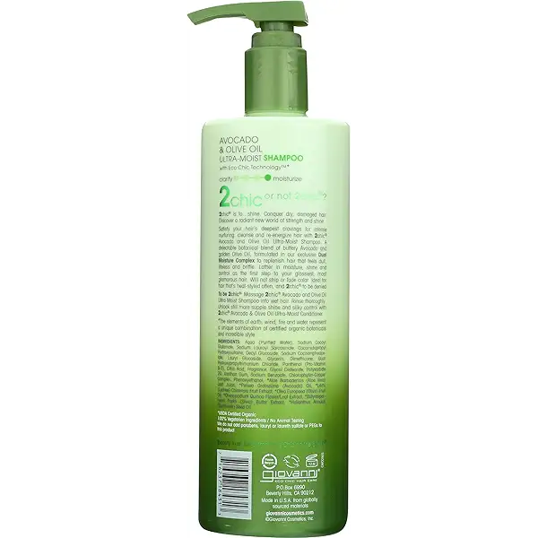 GIOVANNI 2chic Ultra-Moist Shampoo - Avocado & Olive Oil, Creamy Hydration Formula, Enriched with Aloe Vera, Shea Butter, Botanical Extracts, No Parabens, Color Safe - 24 oz 2