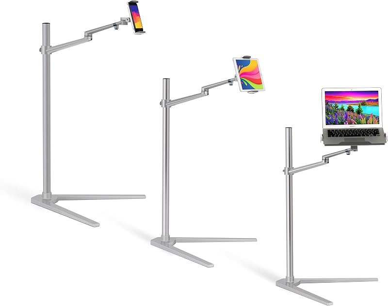Soporte para tableta portátil ajustable en altura giratoria 360 grados 3 en 1 para cama, piso, compatible con iPad mini, MacBook Pro/Air, MS Surface Pro, soporte para MS Surface Book