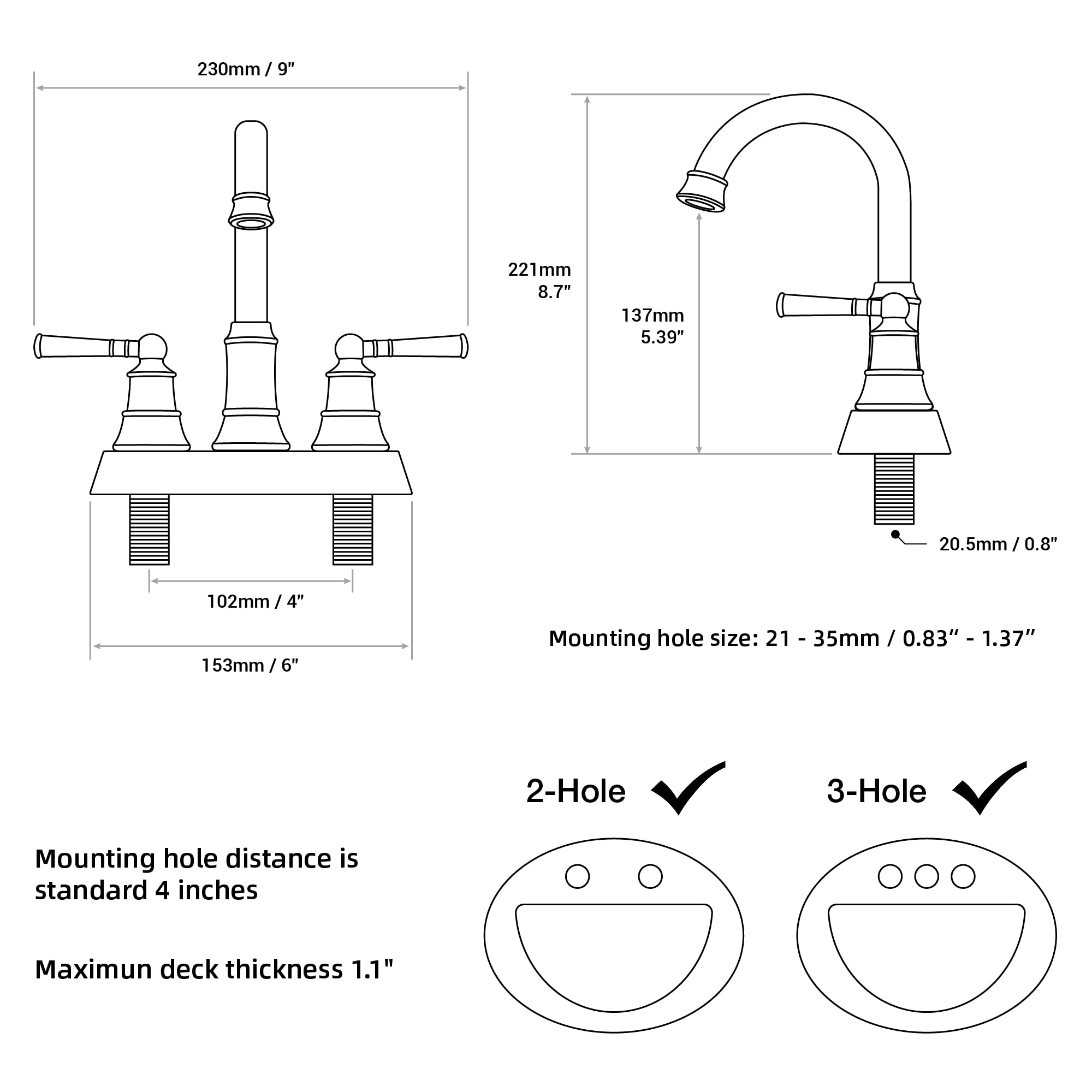4 Inch Centerset Bathroom Faucet Brushed Gold with Overflow Sink Drain and cUPC Water Supply Lines 2 Handle — view 7