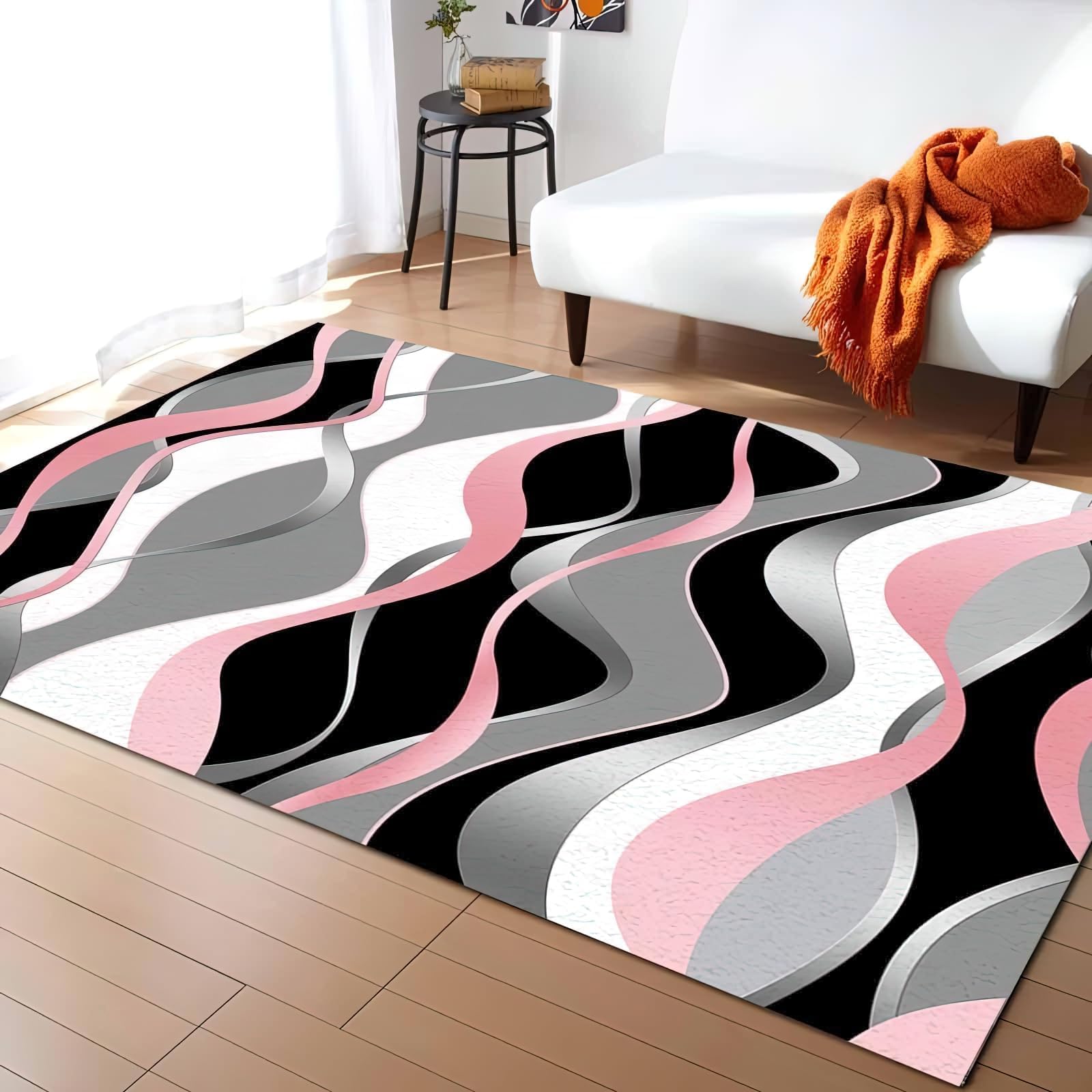 Tapis lavable salon et salle à manger moderne vagues abstraites 160x250