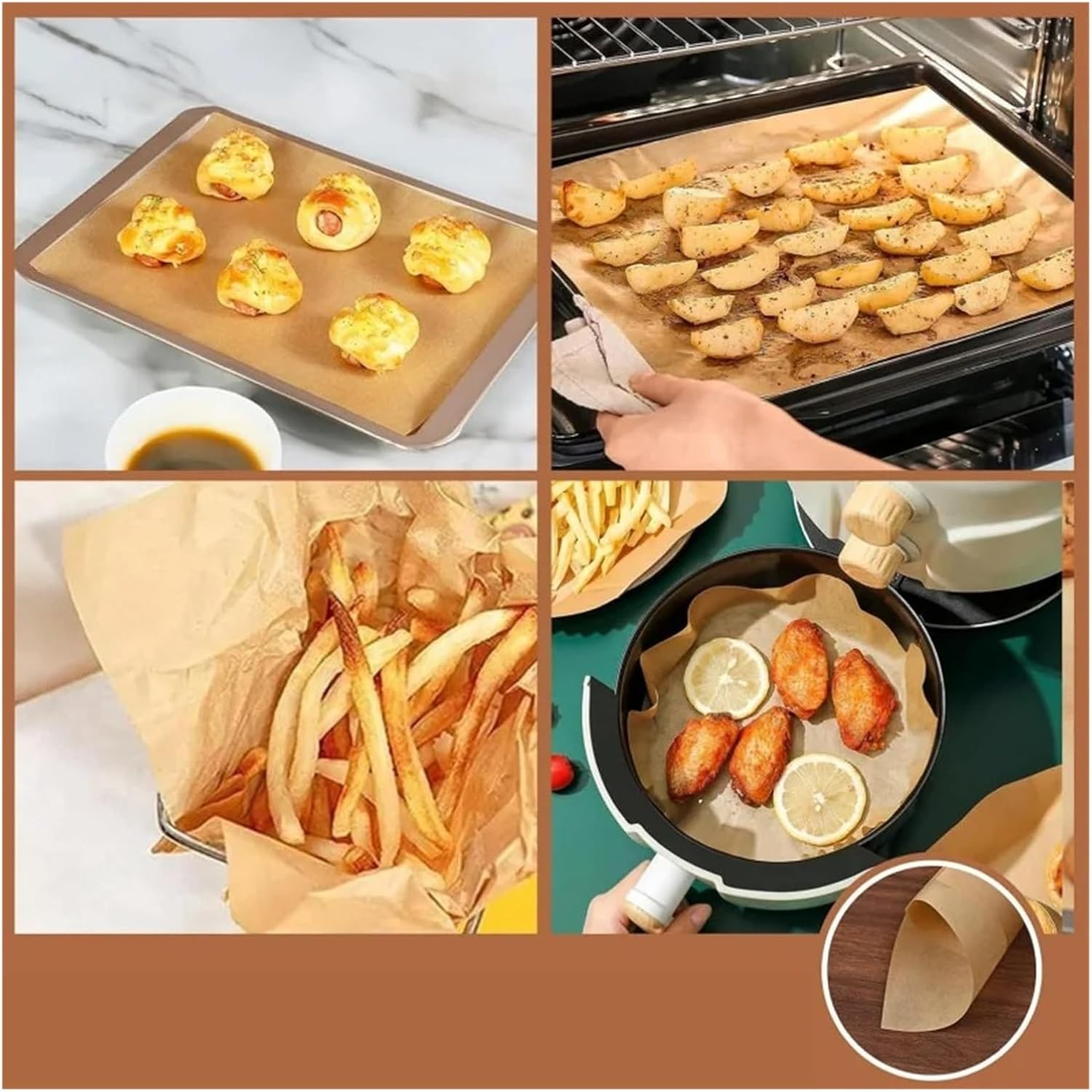 50Pcs Rectangular Non-Stick Baking Parchment For And Barbecue Air Fryer Paper Steamed Bread Biscuits(50Pcs-22x33cm)