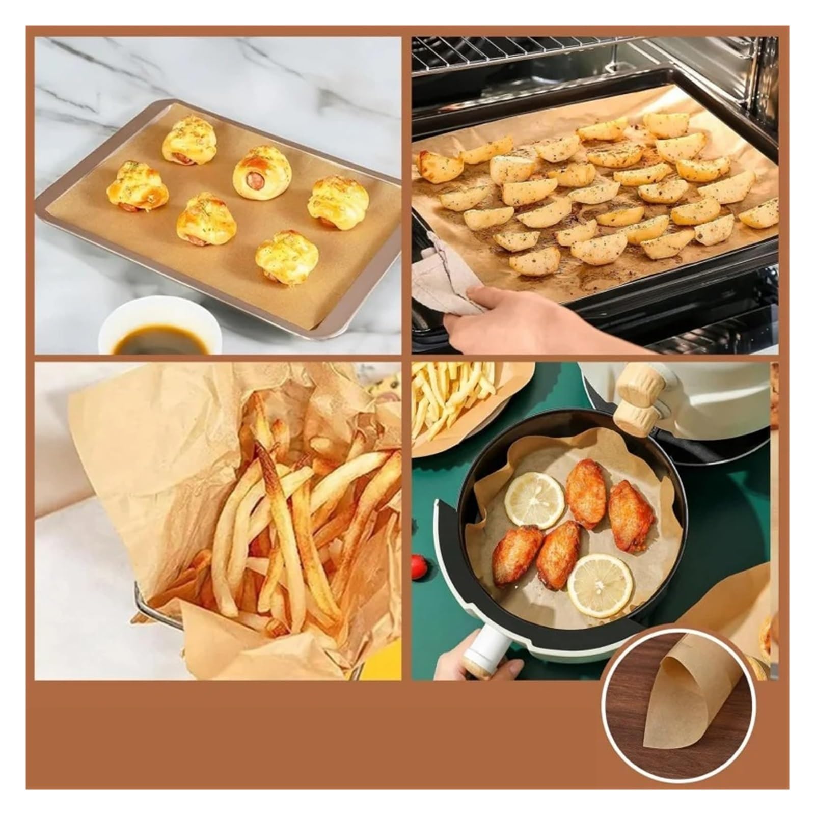 50 Uds. De pergamino rectangular antiadherente for hornear y barbacoa, papel for freidora, galletas de pan al(50Pcs-40x30cm)