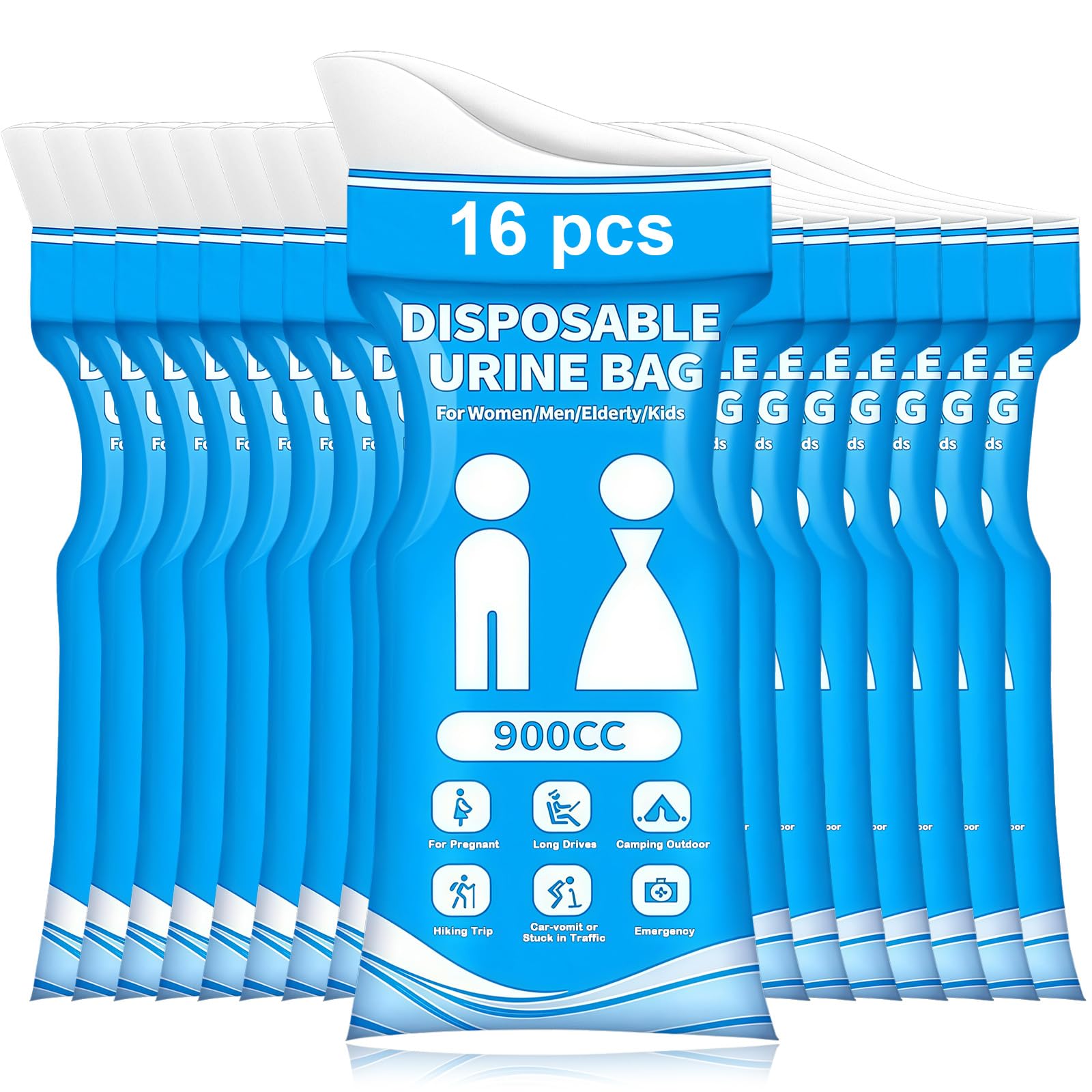 Yuaerbuo 16 Pack Disposable Urine Bags 900ML, Portable Pee Bag Emergency Toilet Bag for Men Women Pregnants Unisex Urine Bags in Traffic Jams Travel Camping Hiking