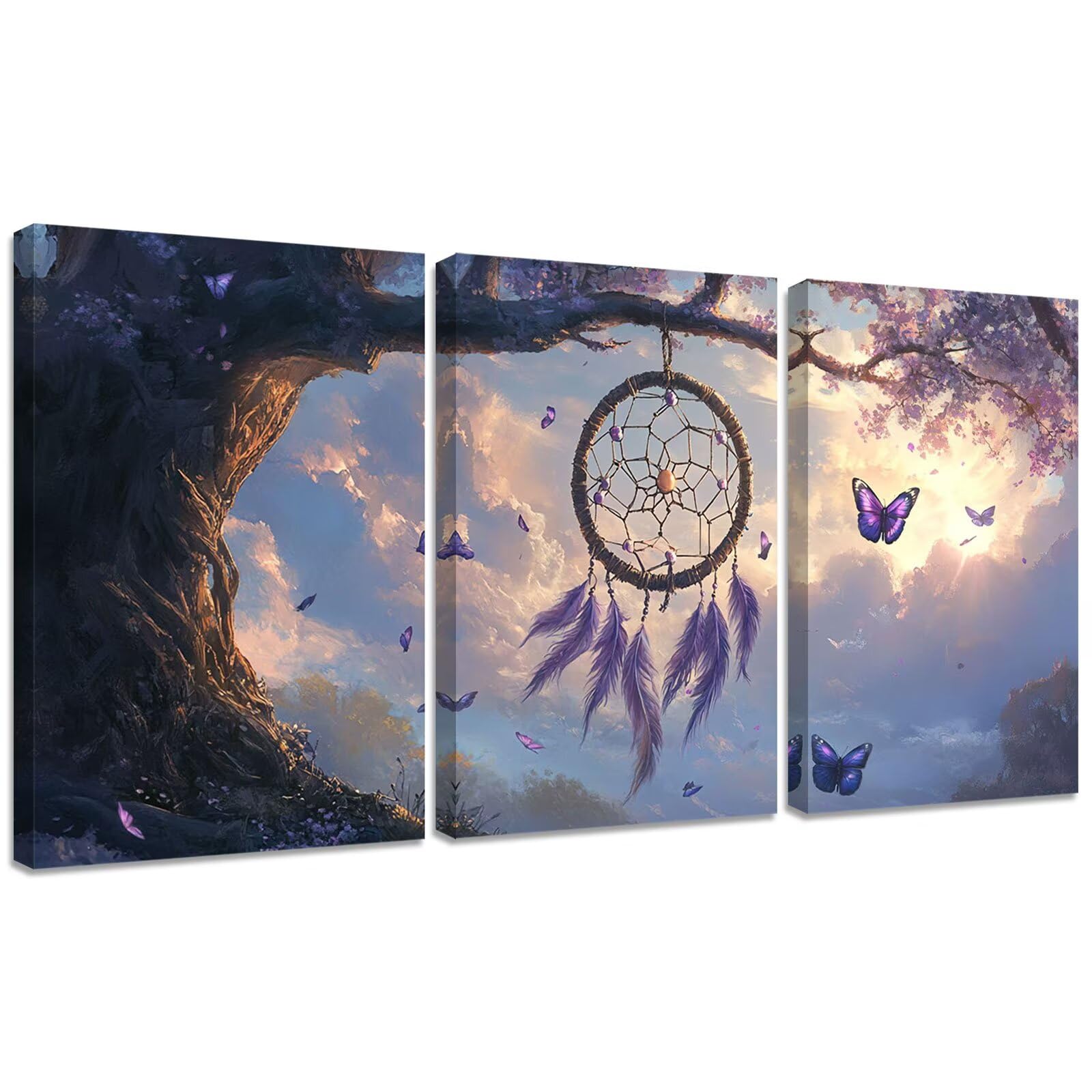 3 szt. Łapacz snów DIY Diamentowa Sztuka, Motyl Tryptyk Diamentowe Zestawy do Malowania Dla Dorosłych Dzieci, 45 x 61 cm Pełne Okrągłe Wiertło Rhinestone Mozaika Haft Krzyżowy Rzemiosło Salon
