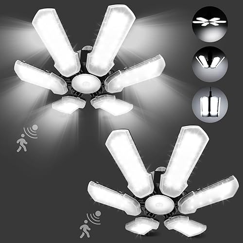 Miniatura 8 de Luces LED de garaje de 150 W actualizadas, paquete de 2 bombillas de garaje atornilladas, 6+1 paneles ajustables, iluminación de garaje de 15000