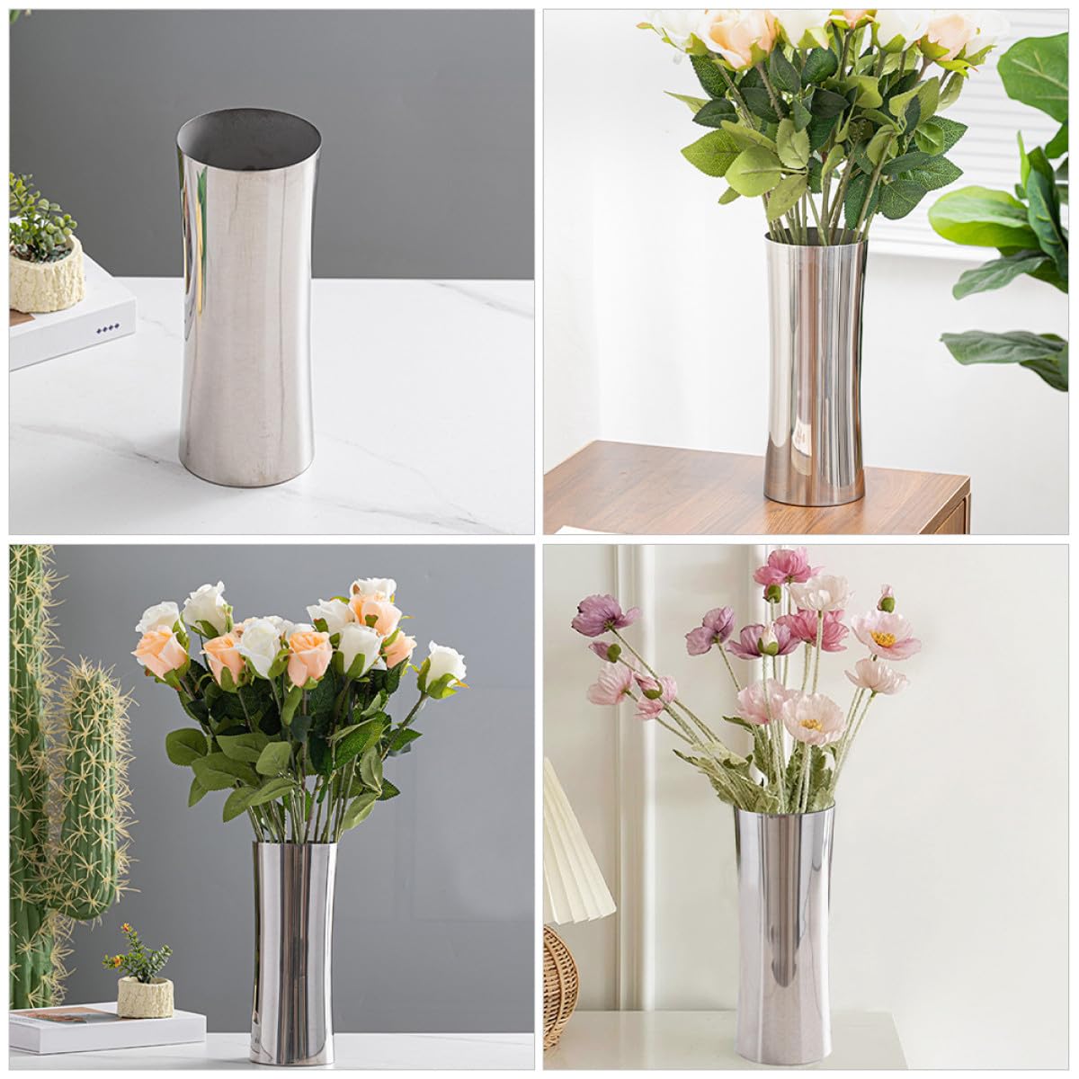 Genérico Jarrón de Espejo de Acero Inoxidable para Centros de Mesa, Florero Decorativo Moderno de Metal Plata Diseño Nórdico Adecuado para Sala y Comedor
