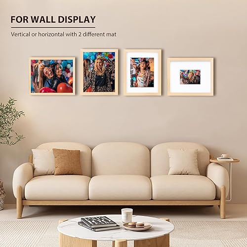 Vista 474 de KINLINK Marco de fotos A4 natural, de madera maciza con plexiglás acrílico para fotos A5 con paspartú o A4 sin paspartú, marco de fotos para mesa