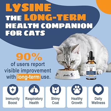L-Lysine for Cats - Cat Immune Support - Lysine for Cats - 60ML Drops for Respiratory, Sneezing, Runny Nose, Eye Function - Roast Chicken Flavor