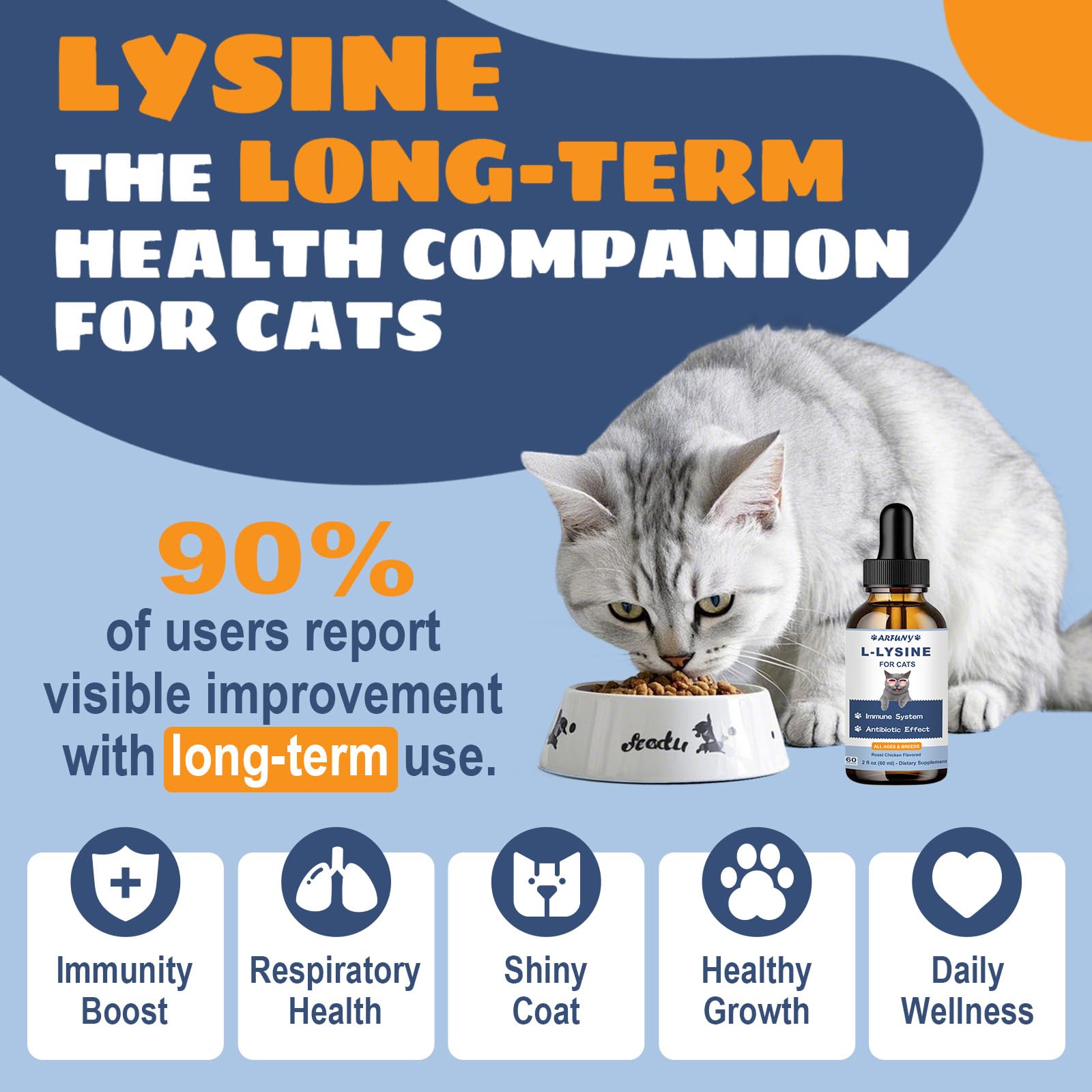 Lysine Chat - pour Système Immunitaire, Bien-Être Respiratoire, Yeux - 60ML Lysine pour Chats - Gouttes Antibiotiques Naturelles pour Chats - Arôme de Poulet Rôti