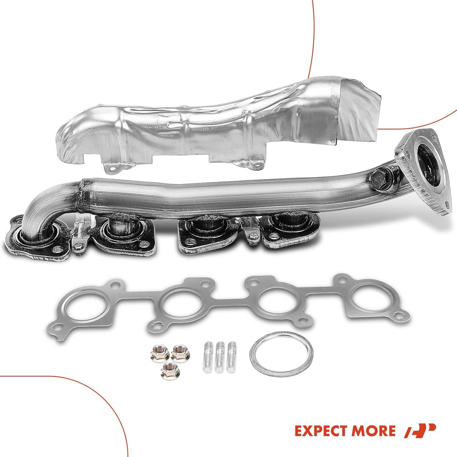 A-Premium [DOHC 8Cyl 4.7L] Left Side Exhaust Manifold Kit W/Gasket, Studs, Nuts & Heat Shield Compatible with Toyota Sequoia 2001-2004, Tundra 2000-2004