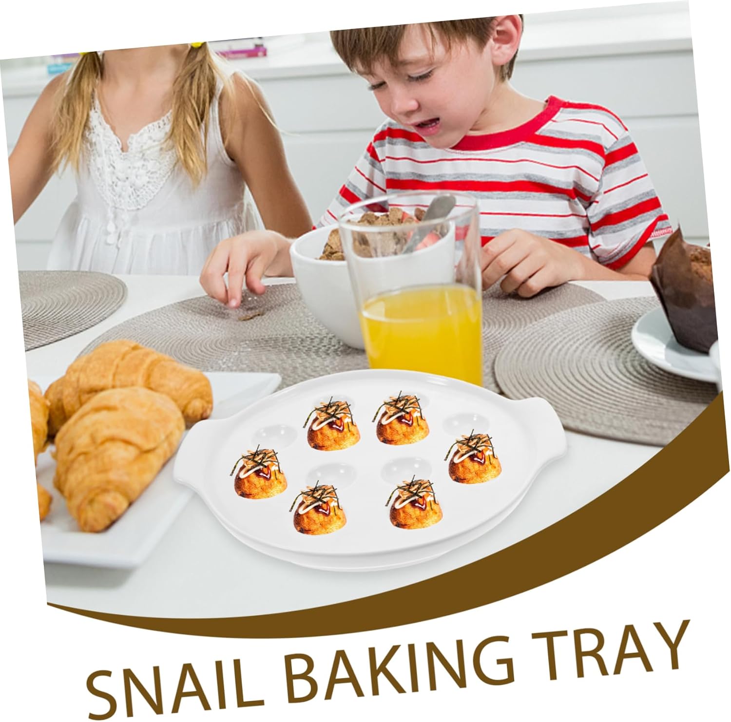 Unomor Ceramic Escargot Baking Dish for Snails Elegant French Style Tableware for Restaurants and Homes Porcelain Seafood Plate with Handles