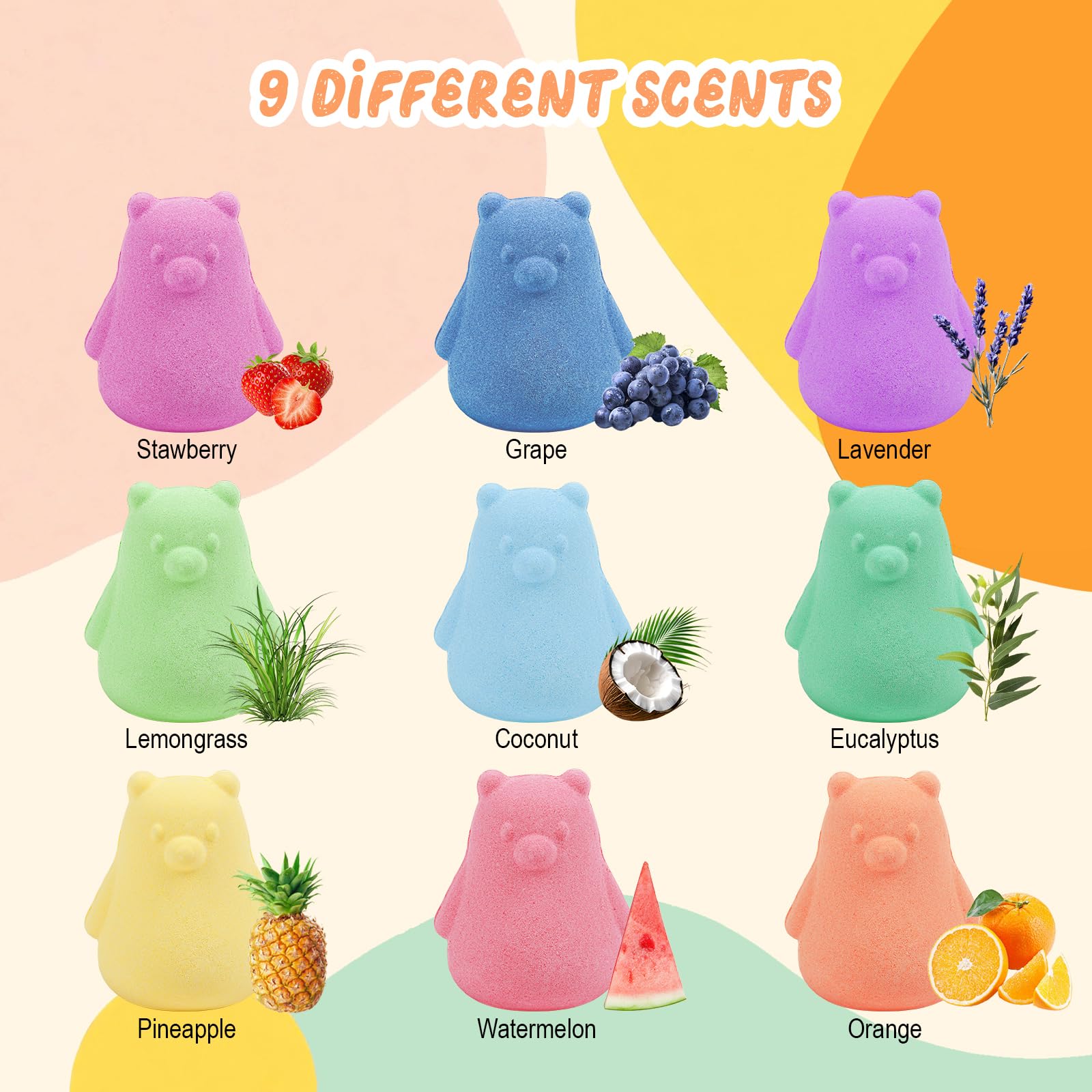 SHUCHING 9 XXL Boule de Bain Enfant avec Surprise, Coffret Bombe de Bain Ours Enfants Bio avec Jouets pour Garcons Filles Pâques Anniversaire