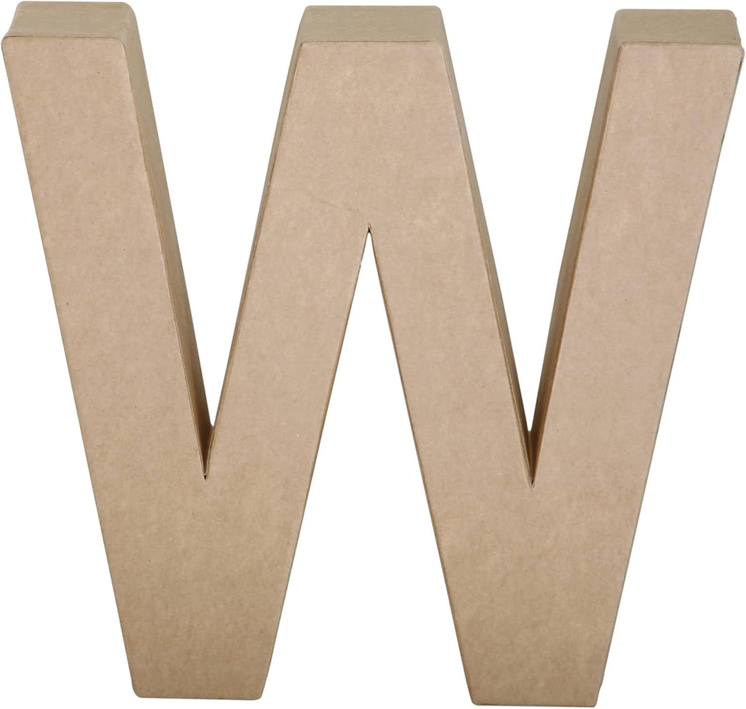 Papier Mache Paper Mache Letter W, 7" Size, Brown