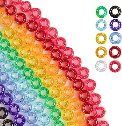 Miniatura 8 de 1200 cuentas de poni de 0.236 x 0.325 pulgadas, cuentas de plástico transparente con purpurina brillante para hacer pulseras, collares, joyas,