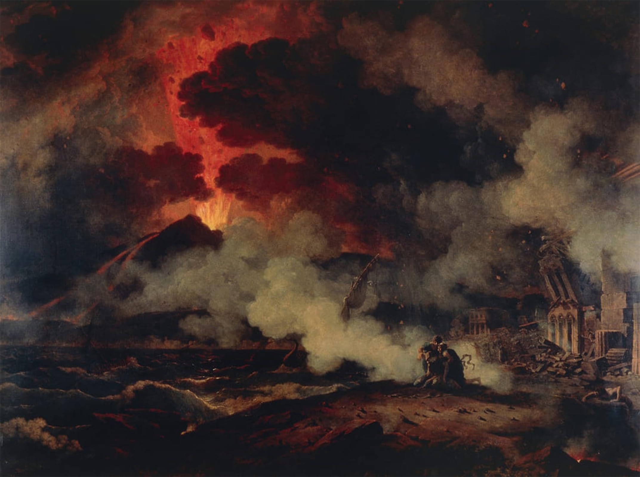 POSTERIIk Vintage Classic Picture Landscape Artwork Eruption of Vesuvius by Pierre Henri De Valenciennes Portrait Canvas Painting for Office Home Decor 60x90cm
