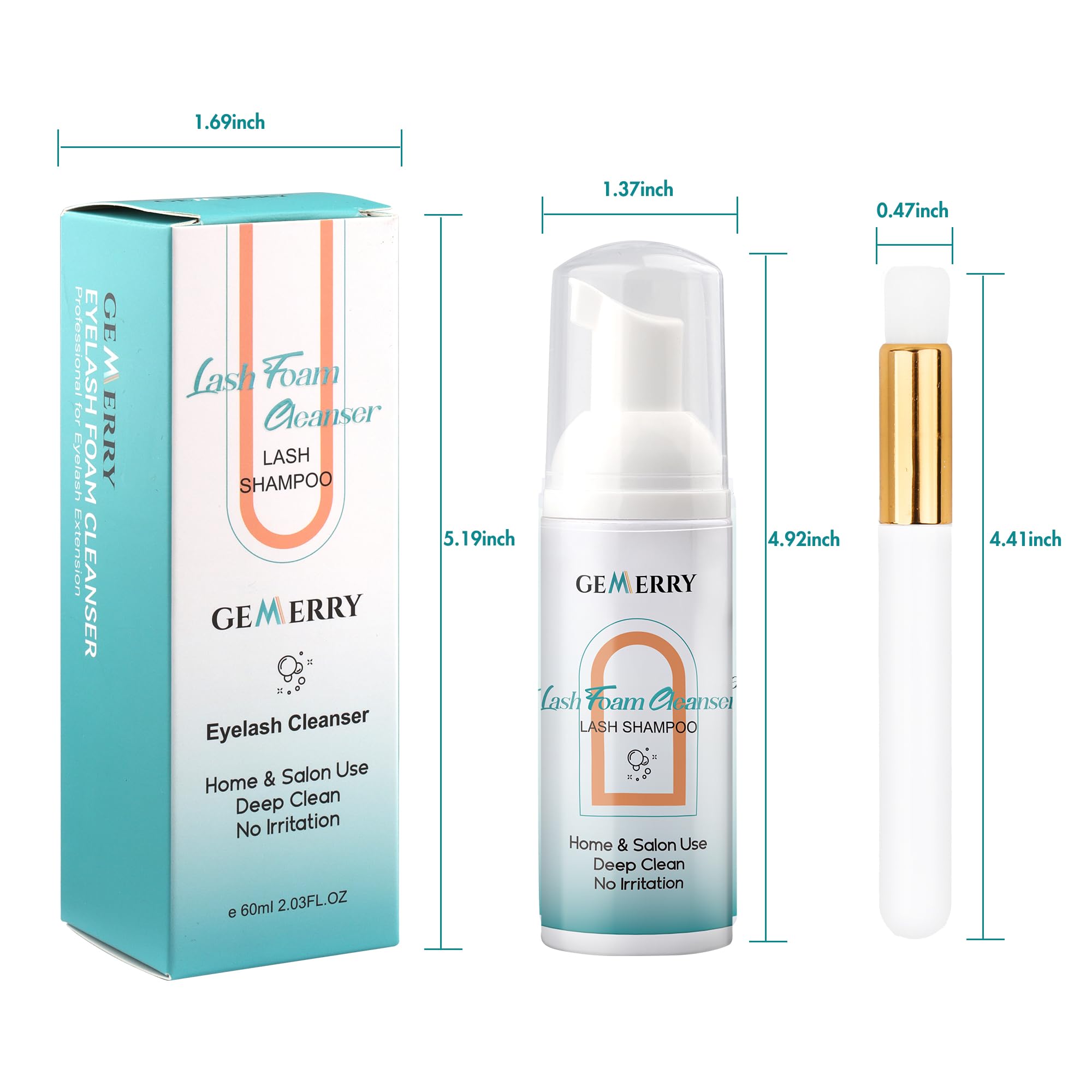 GEMERRY 60 ml Shampoing cils extension Nettoyant Extension Cils Remover Cils Extension Mousse avec Brosse de Nettoyage Lashes Mousse Nettoyante Rehaussement Cils