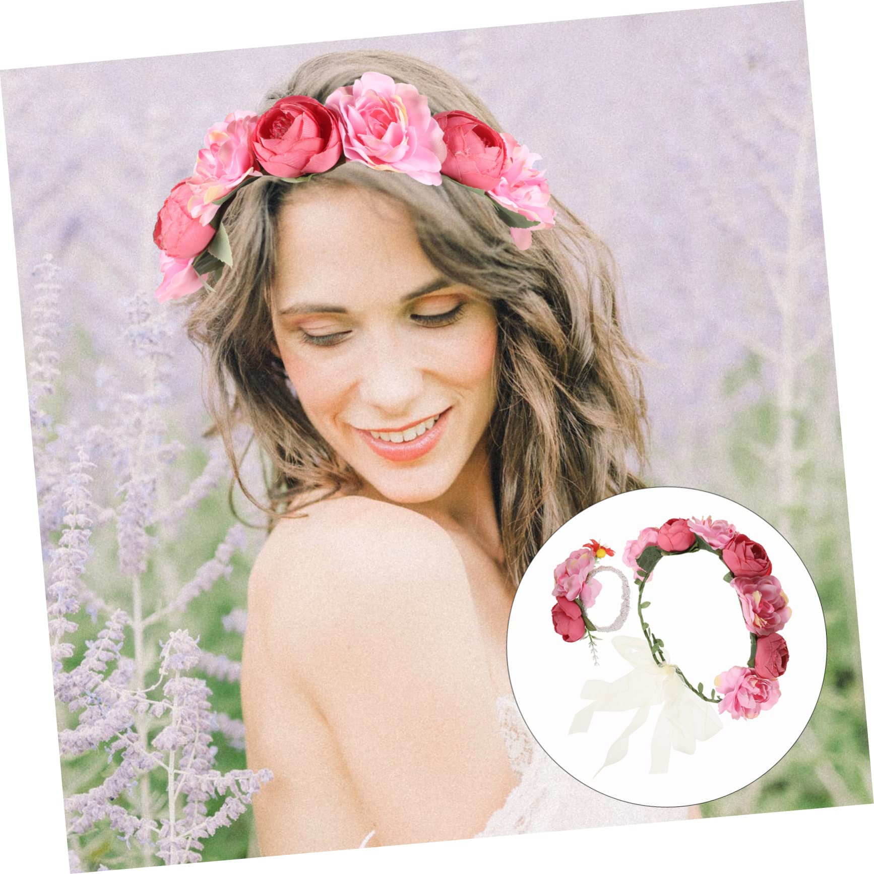 Didiseaon 4 Set fascia per ghirlanda hair charms hair jewelry bandana corone di fate per le donne diadema di fiori floreali Tiara Fiori per fasce di fiori per le donne tessuto rosa