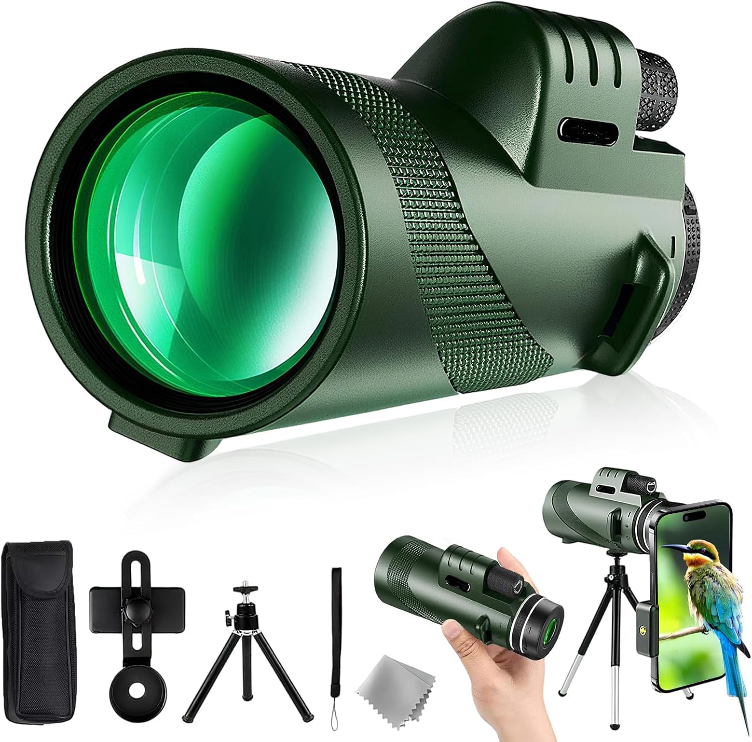 monocularo 12x50 con trittico e adaptatore smartphone per occhiale da pesca