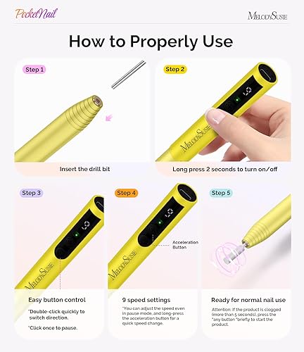 Miniatura 6 de MelodySusie PocketNail - Taladro de uñas modular inalámbrico en forma de bolígrafo, kit extendido, PC100GR 20000 RPM, lima eléctrica recargable