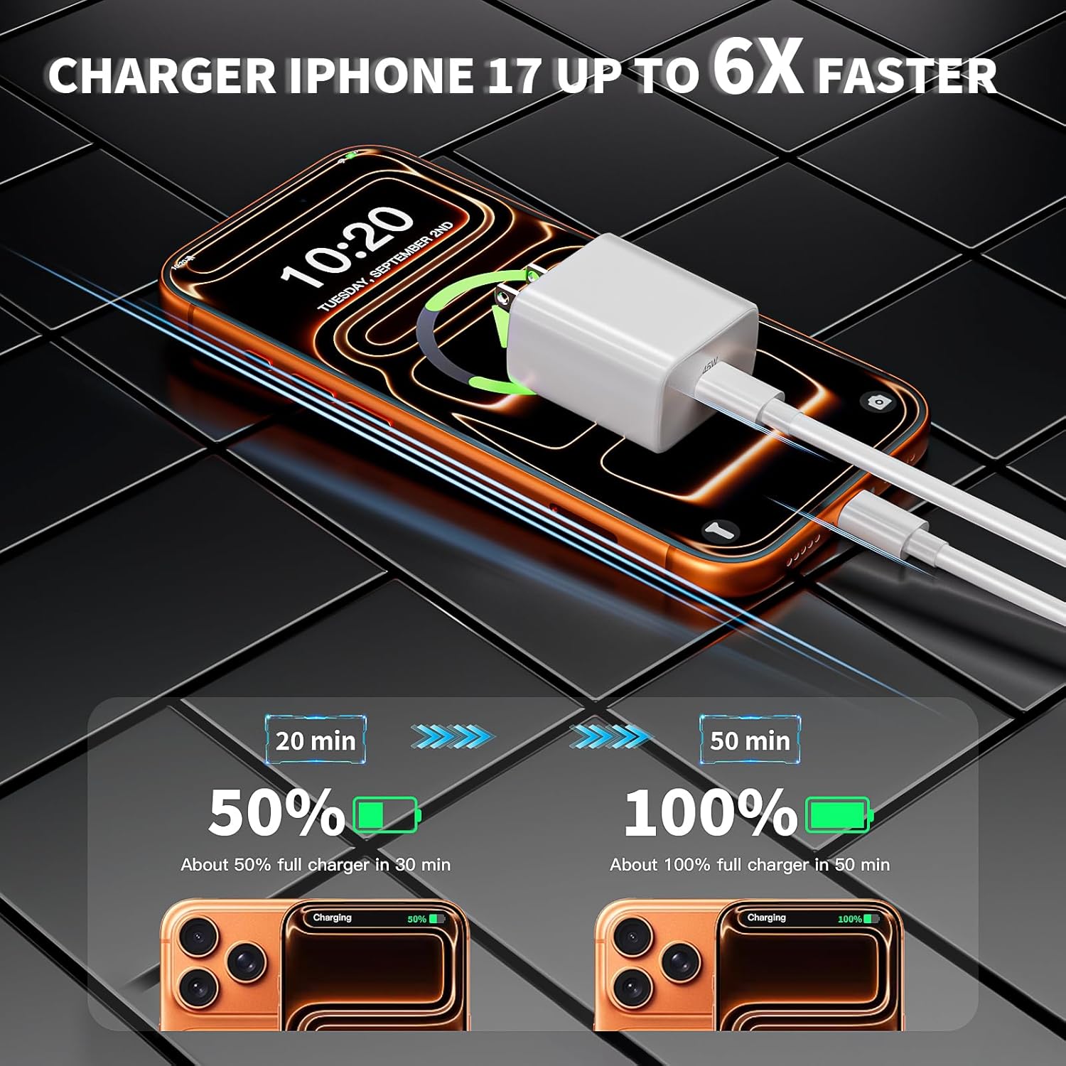 [Apple MFi Certified] iPhone 17 16 15 Pro Max Charger Fast Charging, 2 Pack Apple 45W USB C Super Fast Charger Block with 10FT Extra Long Type C Charging Cable for iPhone 17/16/15 Plus/Pro Max/17 Air