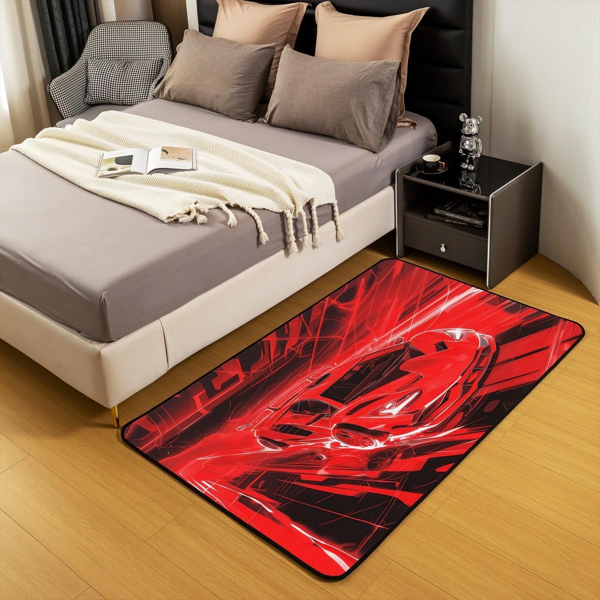 jejeloiu Red Race Car Living Room Rugs for Bedroom Area Rug 5x7 Extreme Sports Theme Decor Carpet for Boys Men Adults Teens Cool Speed Gaming Indoor Floor Mat Room Decor