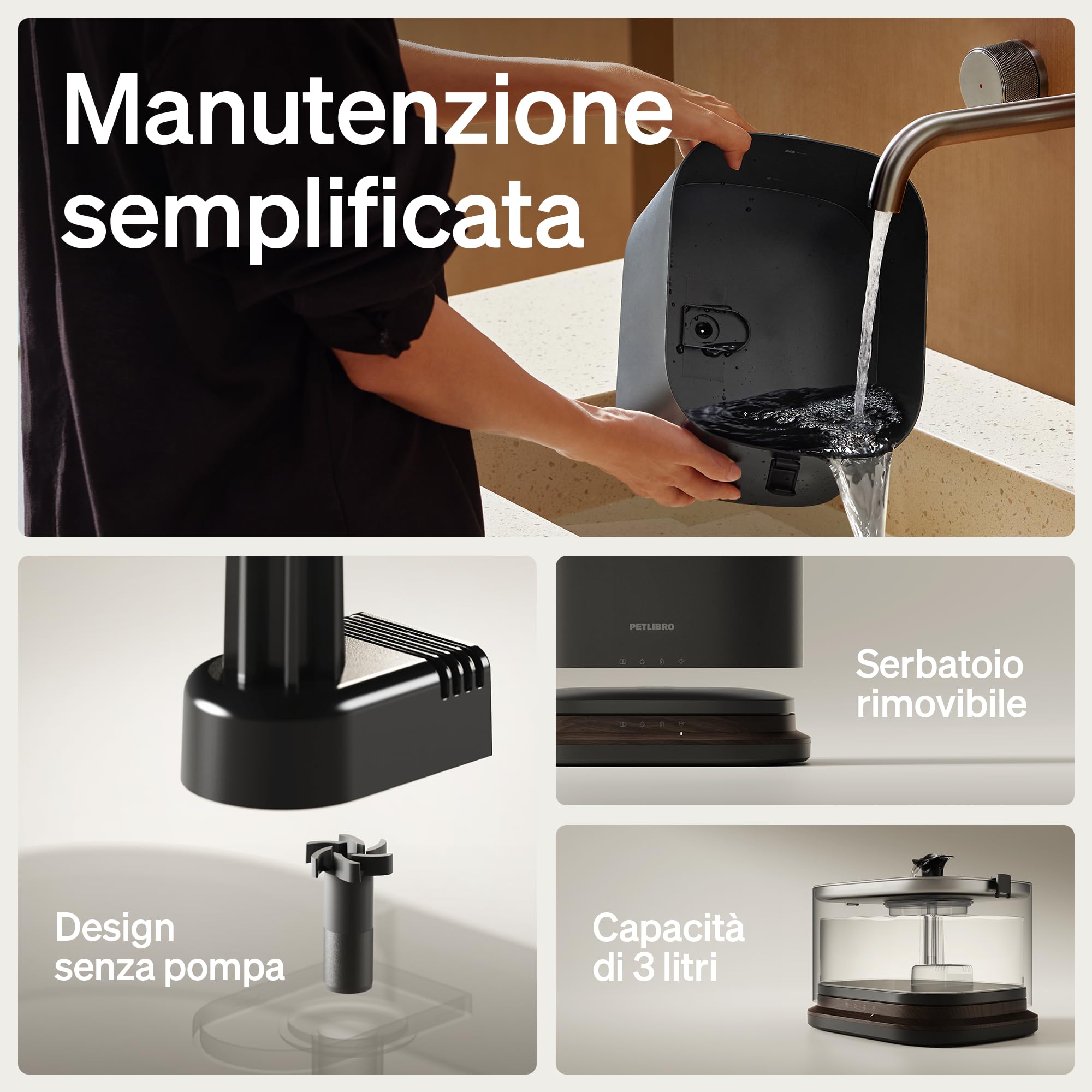 PETLIBRO Fontana per Gatti Upgrade, Senza Fili e a Batteria, Monitoraggio App 3L/101oz, Fontana Dockstream 2 con Vassoio in Acciaio Inossidabile, Dispenser d'Acqua per Cani WiFi 5GHz