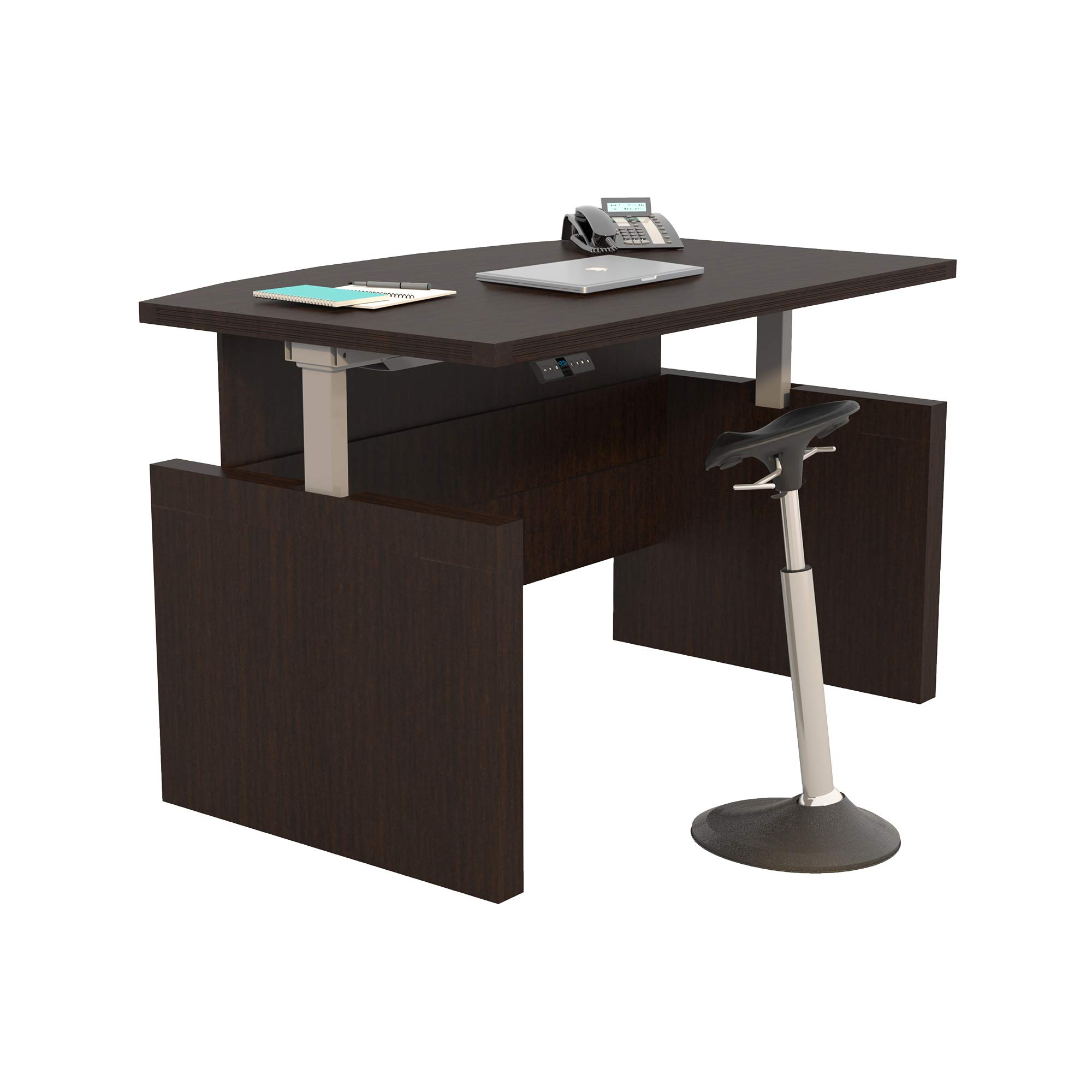 **INCOMPLETE**Safco Products ABDH7242LDC Aberdeen 72" Bow Front Base Height-Adjustable Desk, Mocha Laminate