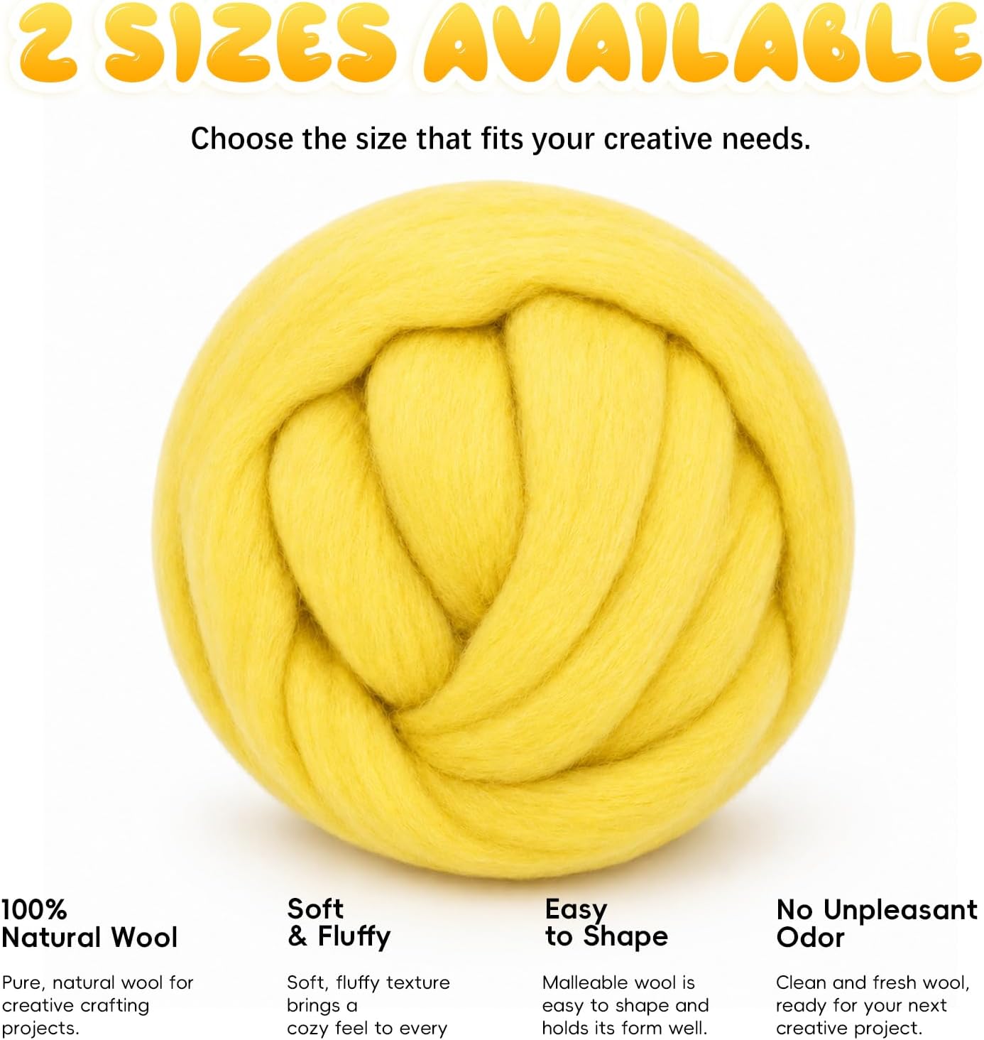 1.76oz(50g) Wool Roving: Needle Felting Wool White Roving Wool Felting Supplies Pure Wools Chunky Yarn Spinning Wool Roving for Needle Felting Wet DIY Hand Spinning(Warm Yellow)