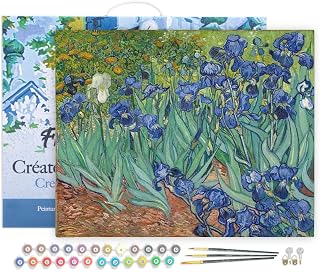 Figured'Art Paint by Numbers for Adults with Frame Van Gogh Iris 16"x20" - Craft Art Painting DIY Kit Canvas Already Stretched on a Wooden Frame