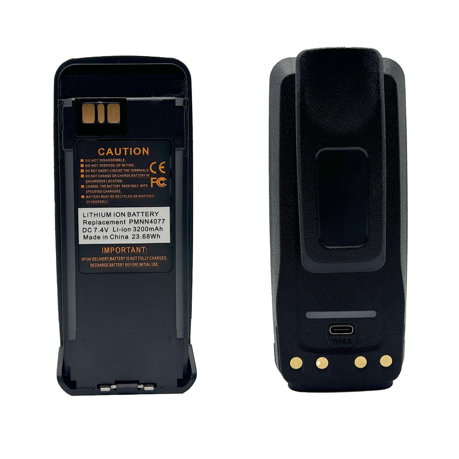 PMNN4077 Replacement Battery with USB-C, 3200mAh 7.4V, LED Status, for Motorola XPR 6550/6500/6350/6100, Belt Clip (USB Cable Not Included)