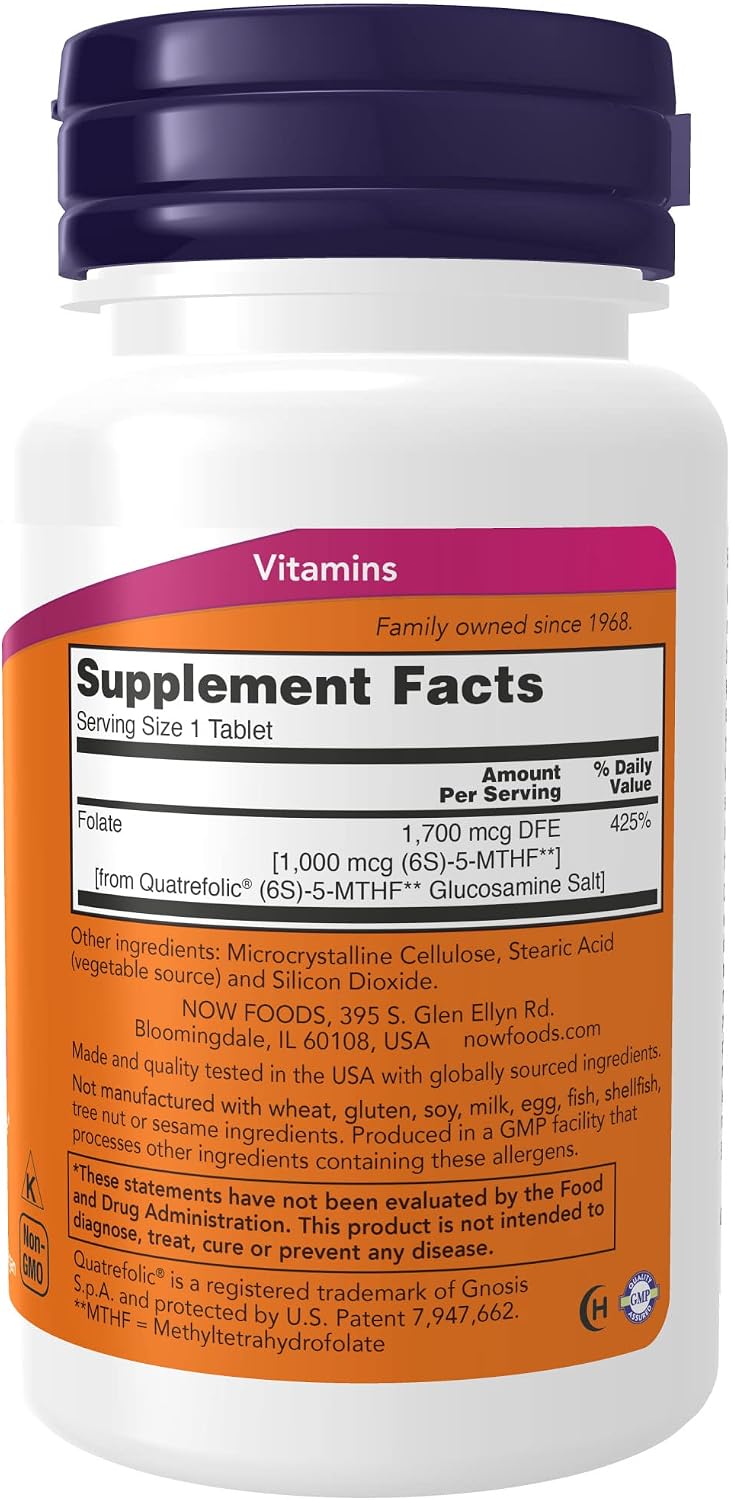 NOW Supplements, Methyl Folate 1,000 mcg, Metabolically Active Folate*, Co-Enzyme B Vitamin, 90 Tablets