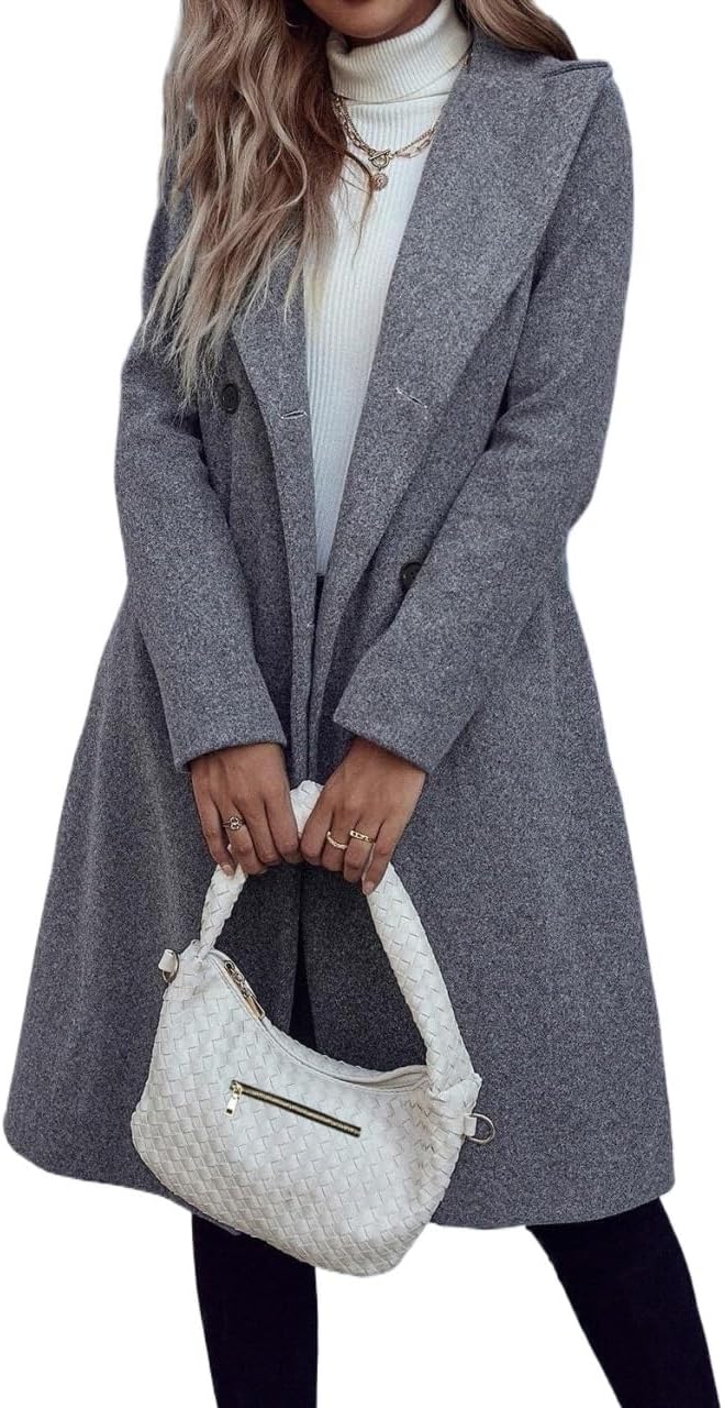 Womens Fashion Trench Outwear Lapel Neck Double Breasted Coat Jacket Coat
