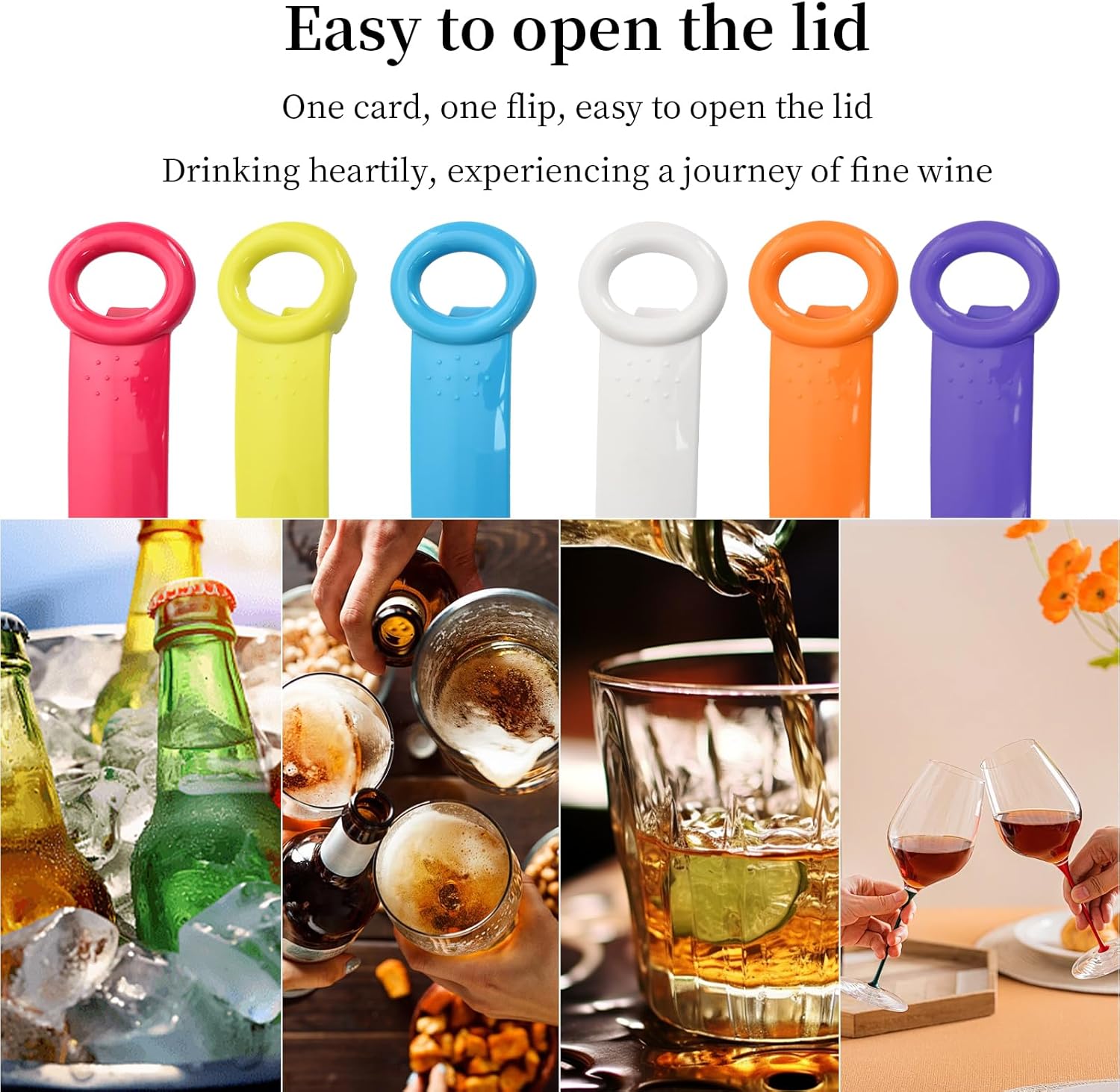 Manual Can Opener, 6 Pieces Jar Opener, Multifunctional Bottle Opener, Beer Corkscrew, Smooth Surface, No Effort, Vibrant Colours, for Beer, Soda and Jars, for Elderly