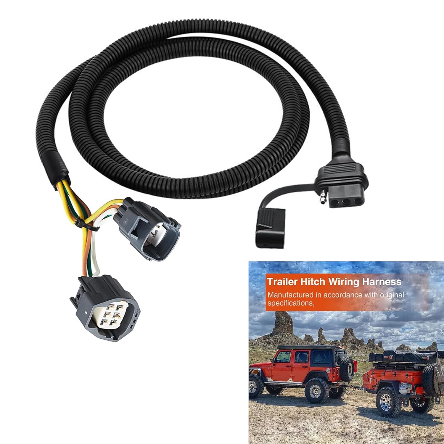 4-Pin Trailer Wiring Harness Compatible with 2007-2018 Jeep Wrangler JK, Jeep JK Trailer Harness, Tow Hitch Wiring Fit for 2-Door 4-Door Trailer Light Connect 74 Inches, Replacement 55124.