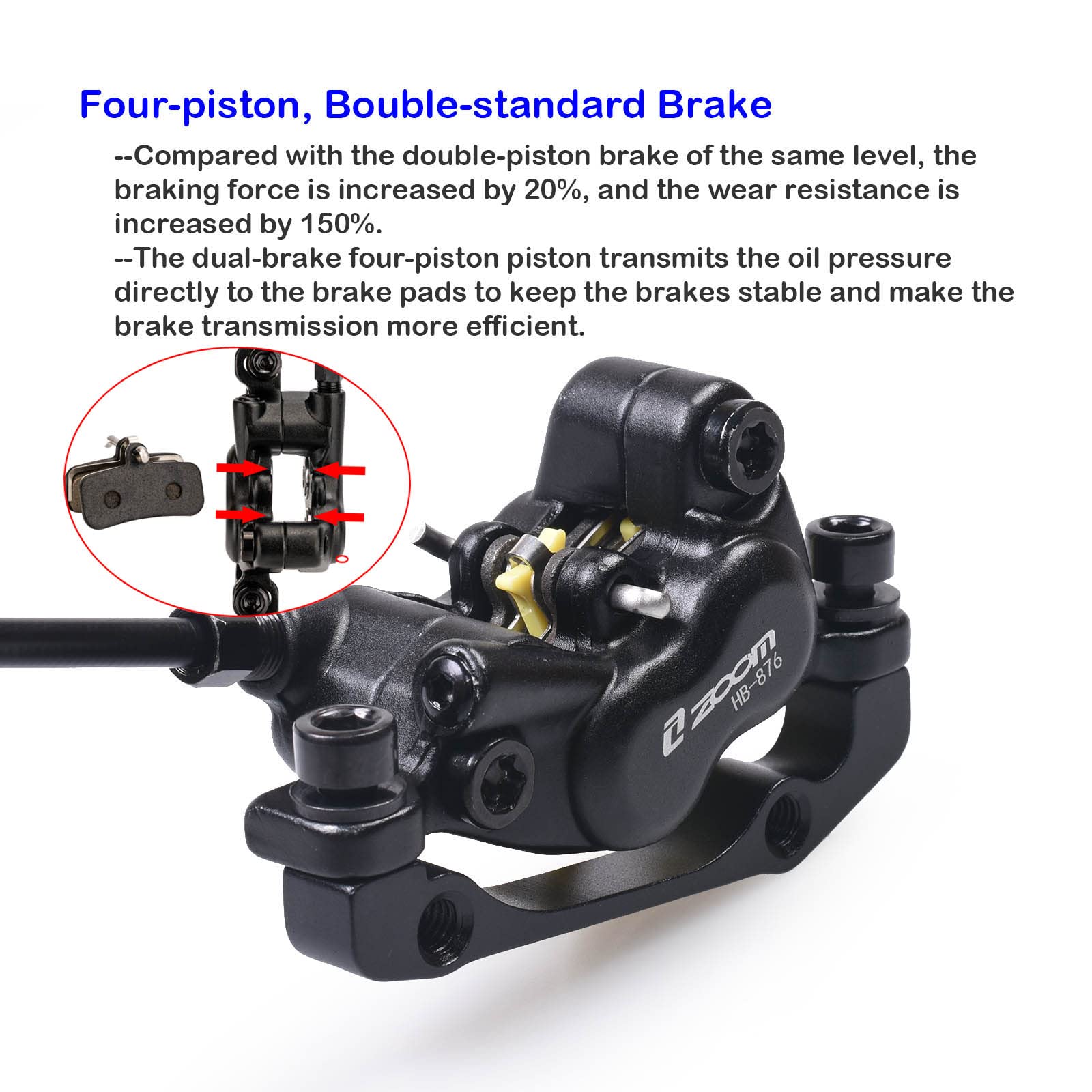 ThinkTop 4 Piston Bike Hydraulic Disc Brake, MTB Bicycle Oil Pressure 4 Piston Driving Brake Caliper, Left (Front) 800/Right (Rear) 1400mm (Black) - Image 4