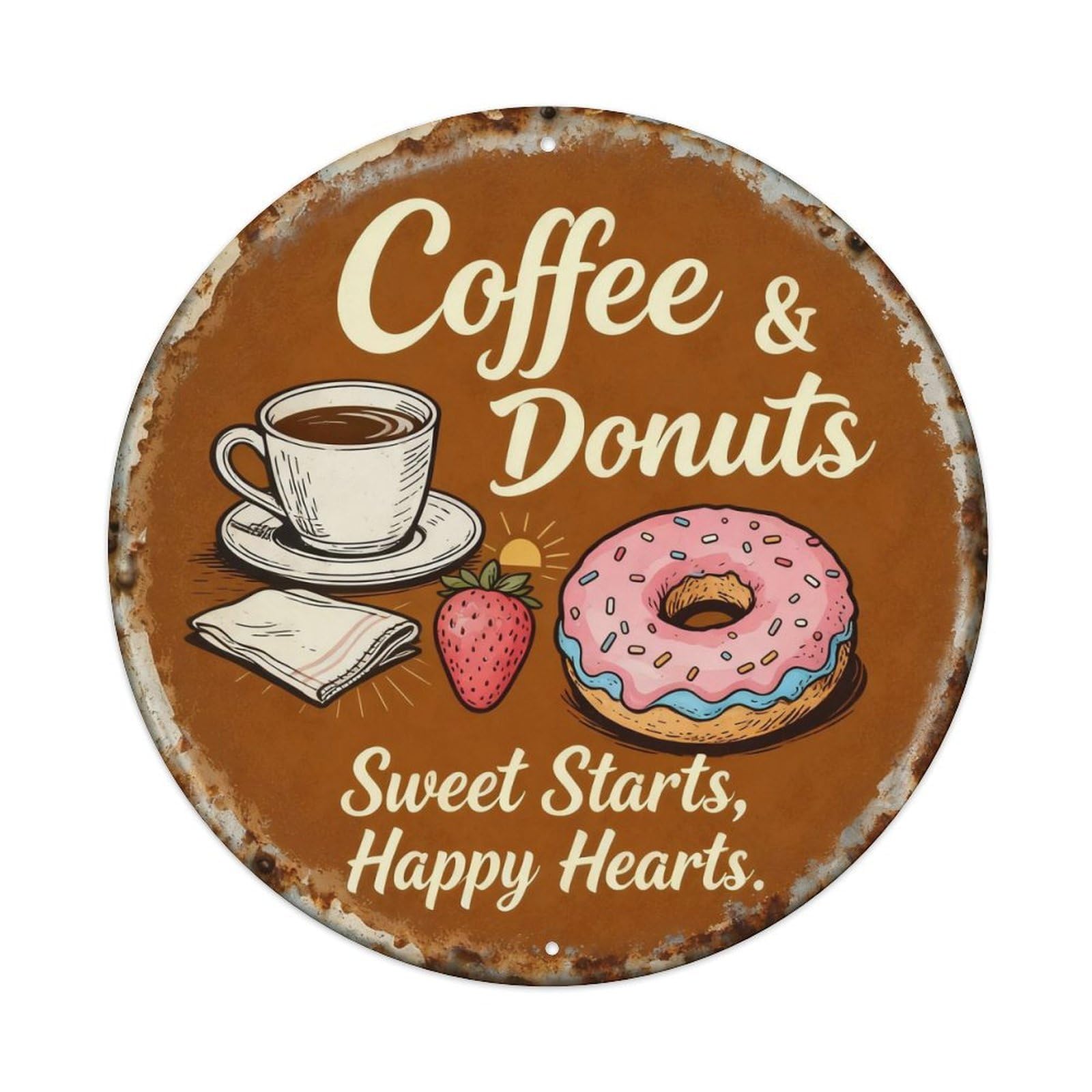 Coffee Donut Breakfast Kitchen Decor Metal Tin Sign Plaque