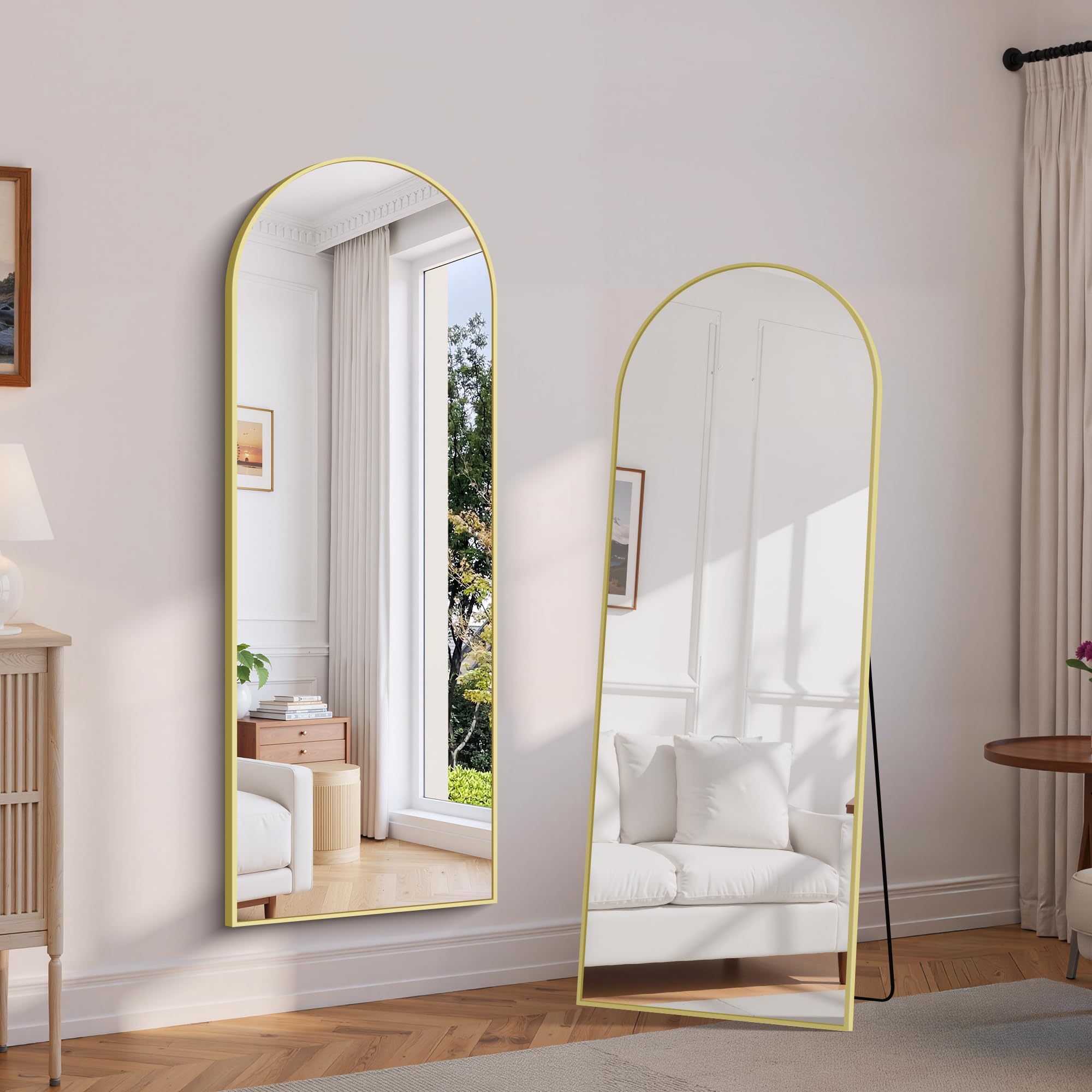 WOLIBEER Specchio a Figura Intera Grande 165 x 60 cm Con Cornice in Alluminio Dorato - da Parete o Terra per Camera da Letto, Ingresso, Corridoio