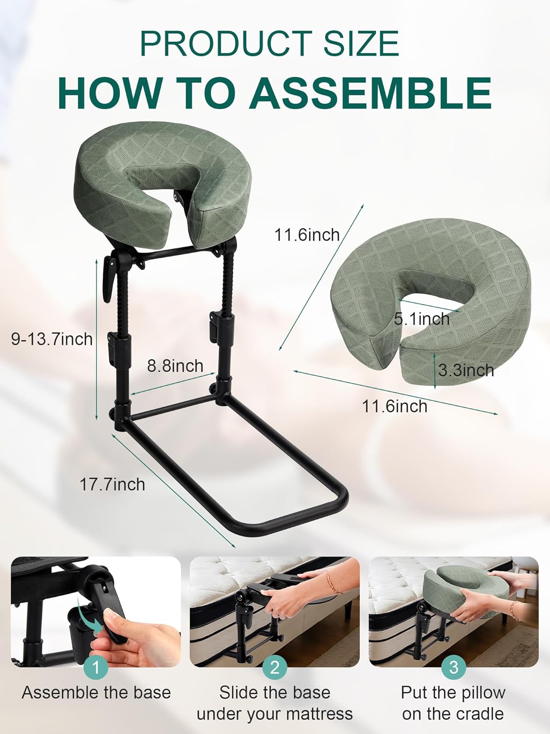 LIARTY Massage Headrest for Bed - Adjustable Face Down Cradle Massage Table Kit Bed Extension Fit for Sleeping Mattress Home Salon Beginner Professional