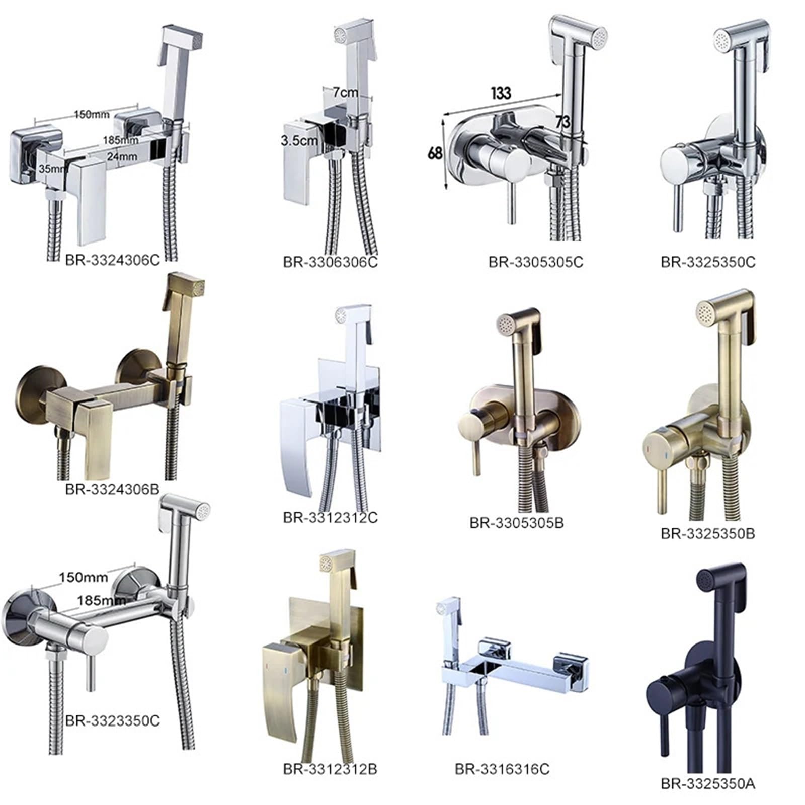 Bidety kwadratowy mosiądz chromowany bidet bateria toaletowa prysznic przenośny opryskiwacz zestaw ciepłej i zimnej wody kran higieniczny prysznic (BR-3316316C)