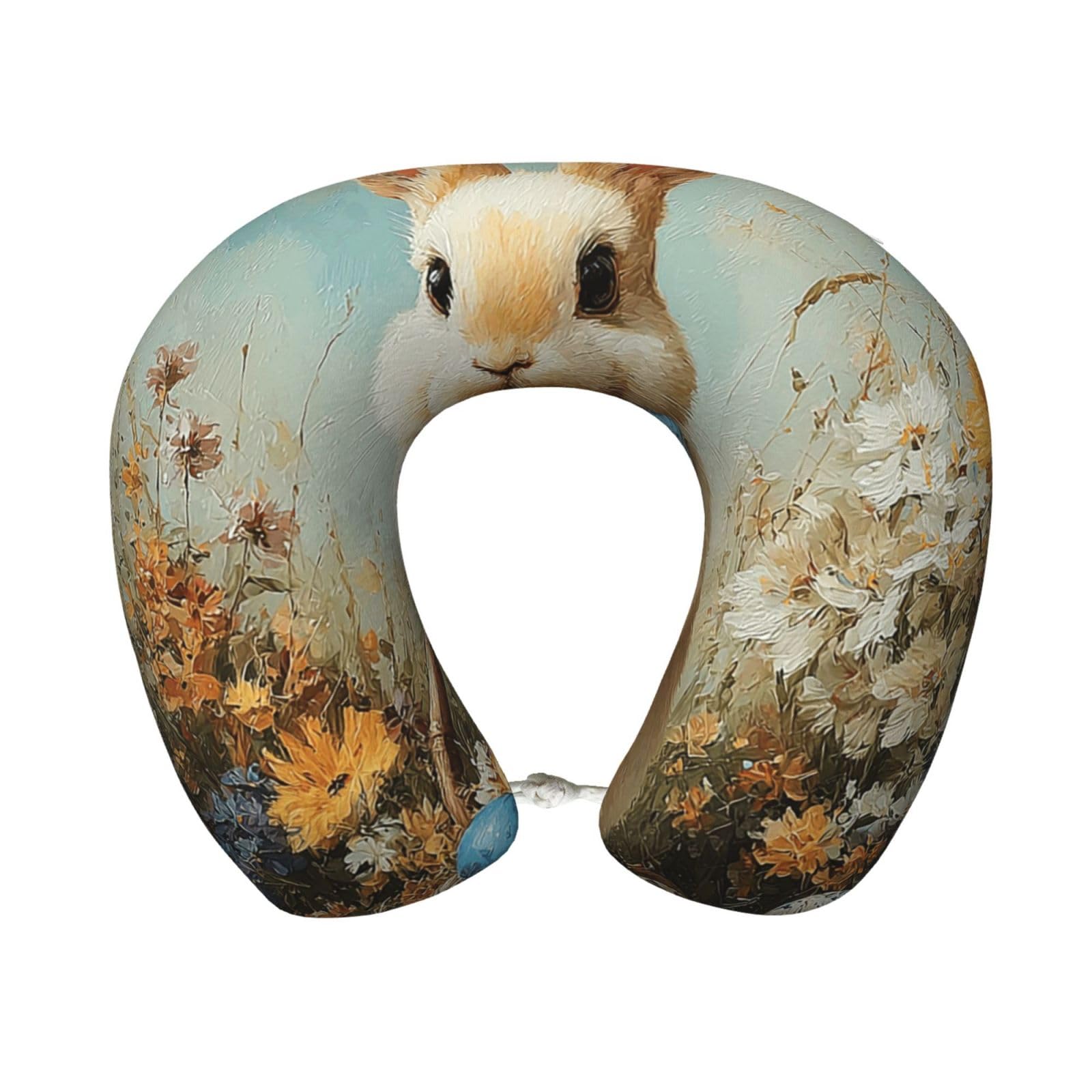 Neck Pillow Memory Foam Contour Pillow Vintage Rabbit Eggs Travel Pillow for Sleeping Comfortable U Shape Pillows for Traveling Car Headrest Home Office Fits Most Neck Sizes