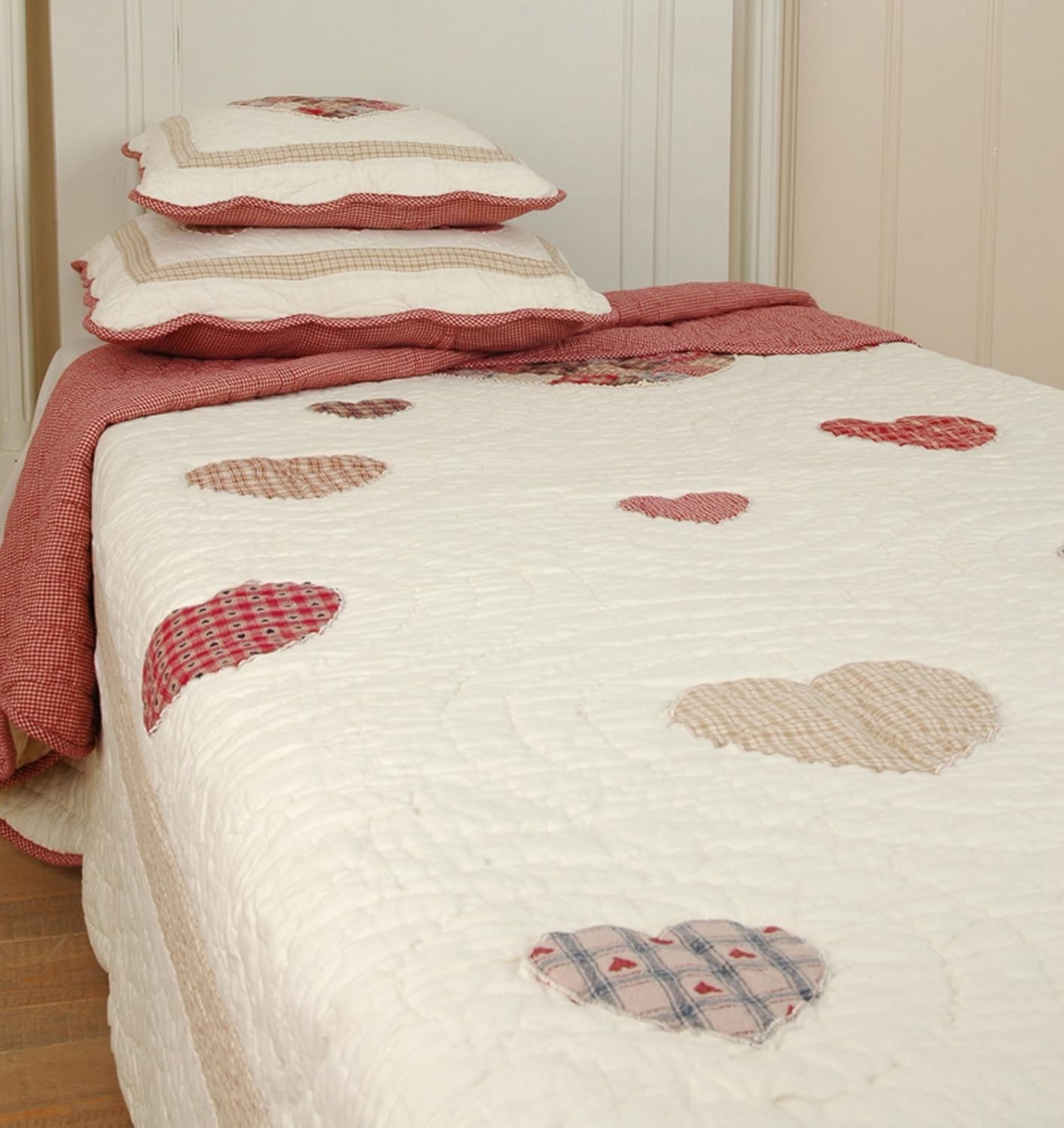 Prestige Cream Heart embroidered King Size Quilt Home