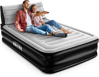Airefina Full Size Air Mattress with Headboard, Inflatable Bed with Quick-Inflation, Blow Up Mattress with Comfortable Flocked Surface, colchon Airbed with Backrest for Home & Guest, 75x54x15in