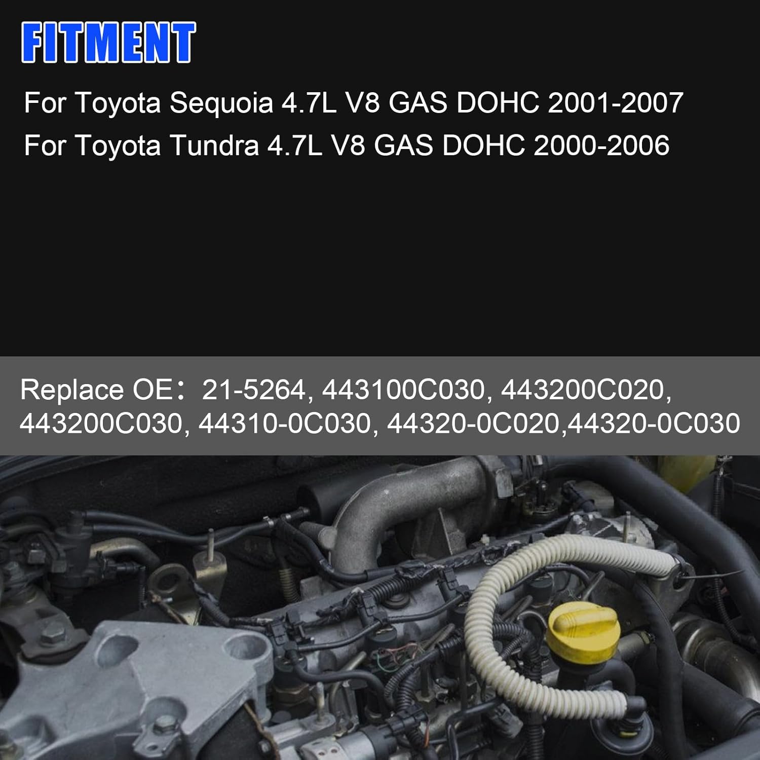 21-5264 Power Steering Pump with Pulley For Toyota Sequoia 4.7L 2001-2007, For Toyota Tundra 4.7L 2000-2006, Replace OE: 96-5264, 443200C020