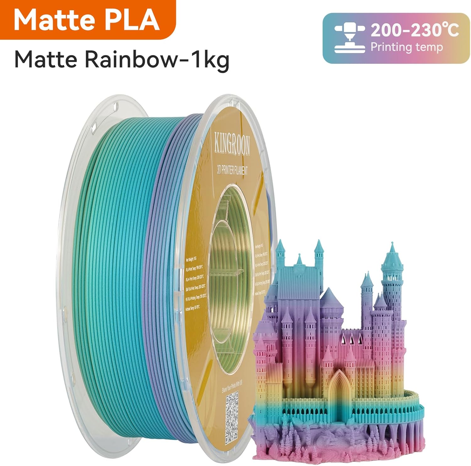 Kingroon 3D Printer Filament Matte Rainbow PLA Filament 1.75mm 3D Printing Filament 1kg Dimensional Accuracy ±0.02mm,Fit Most 3D Printers - Image 9