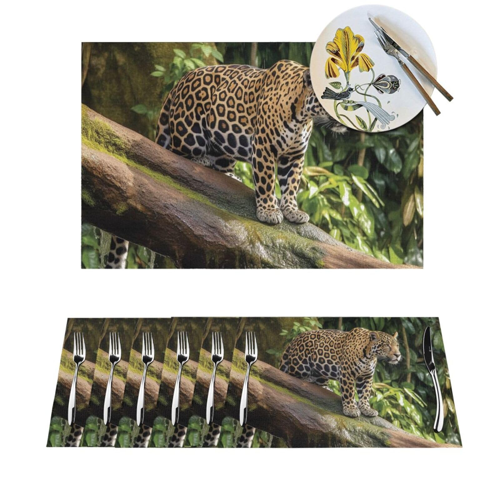 Tapis de table en PVC tissé avec motif jaguar artistique durable