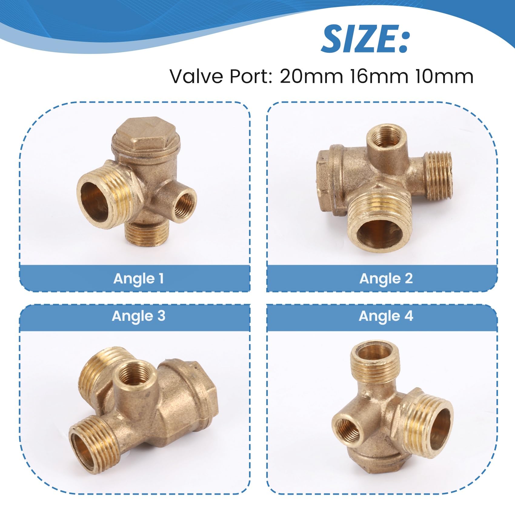 1 Clapet Anti-Retour de Compresseur D'Air à Trois Voies Clapet Anti-Retour de Compresseur D'Air à Connexion Directe, Orifice de Vanne: 20Mm 16Mm 10Mm