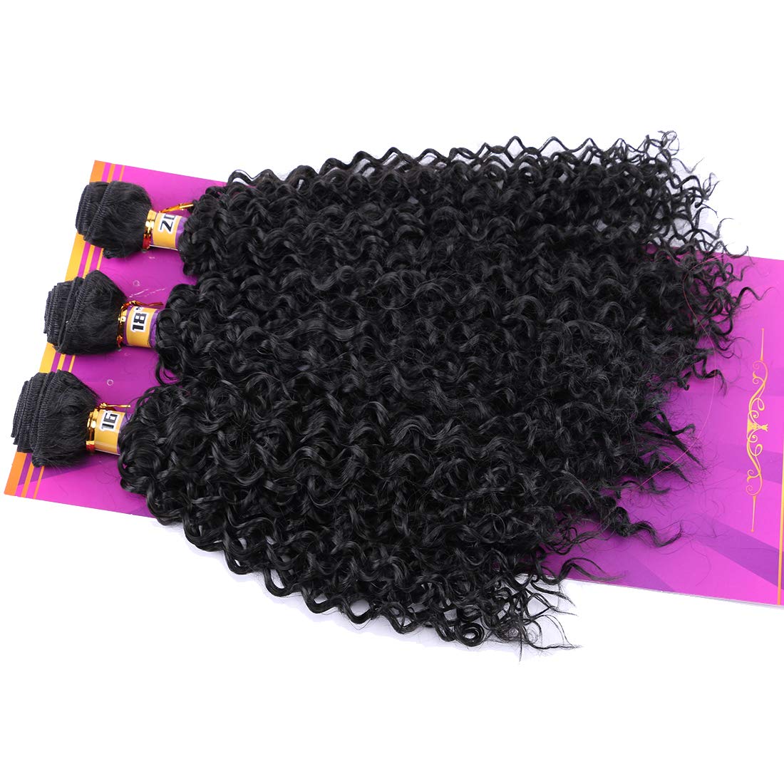 Afro Kinky Curly Synthetic Hair Bundles Quick Weave Hair Bundle 16 18 20 Inches Mixed Black High Temperature Heat Resistant Fiber Hair Extensions for Women(1#)