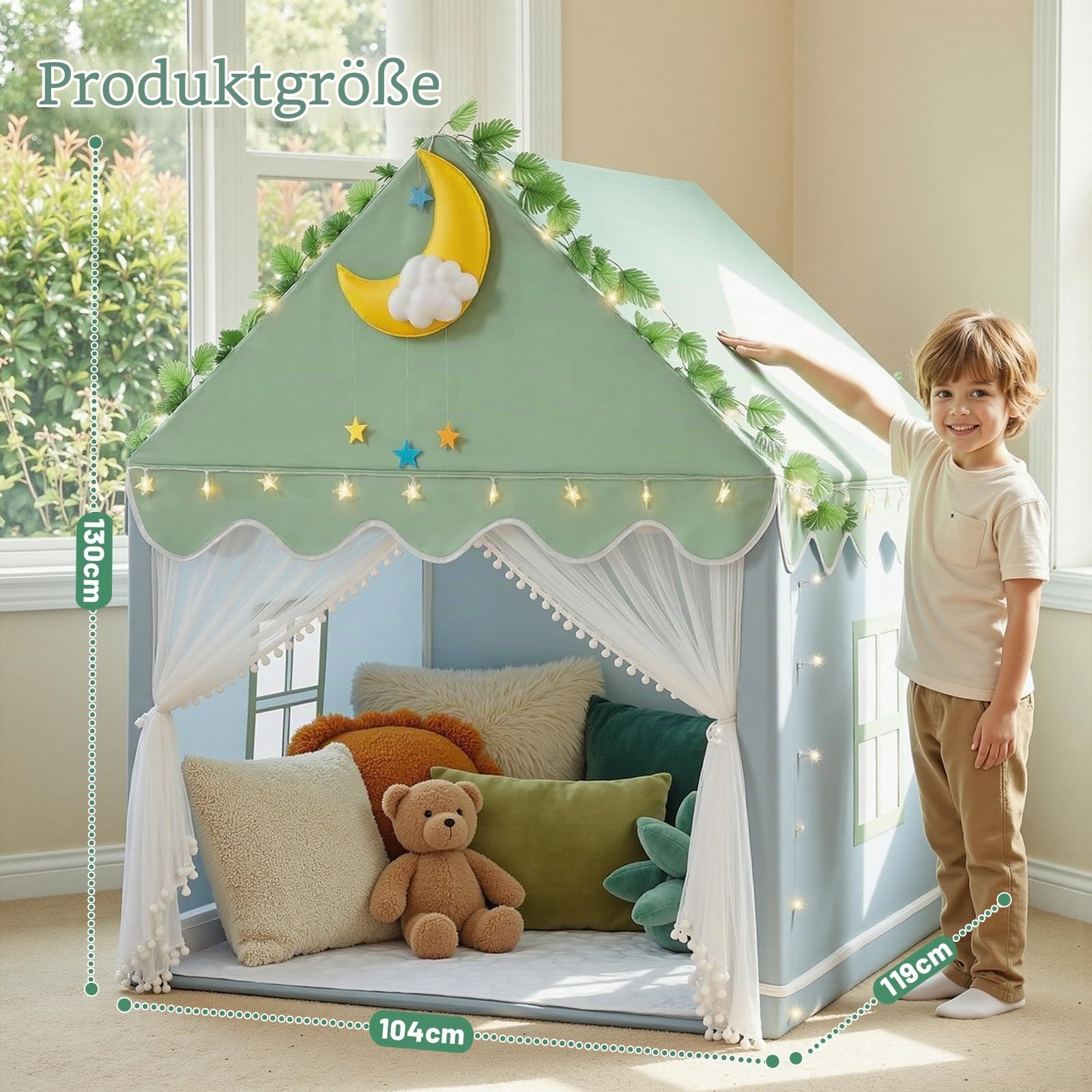 Wilwolfer Kinderzelt mit Matte: Kinderspielzelt für Kleinkinder - Kinderzelte für drinnen und draußen, Prinzessinnenspielhaus für Mädchen und Jungen, Spielzeughaus, (Grün)
